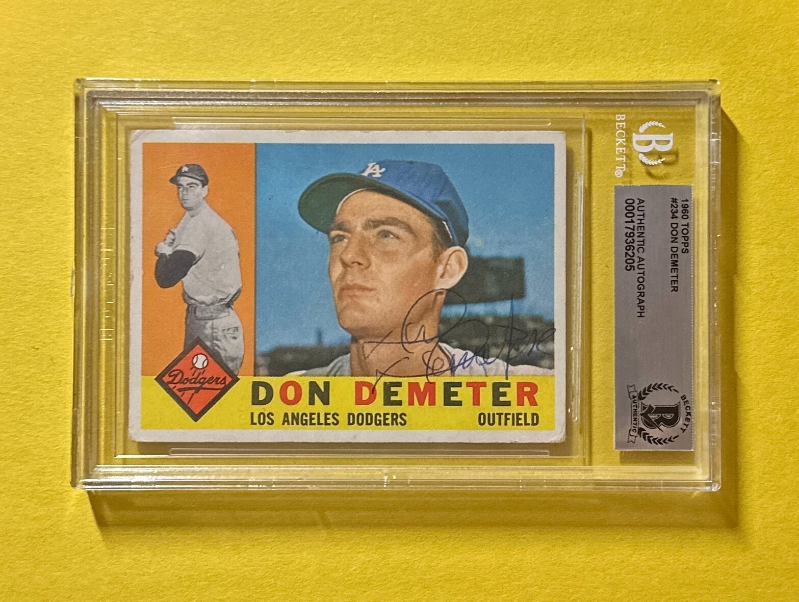 1960 TOPPS DON DEMETER #234 BECKETT AUTHENTIC SIGNED AUTOGRAPHED CARD DODGERS