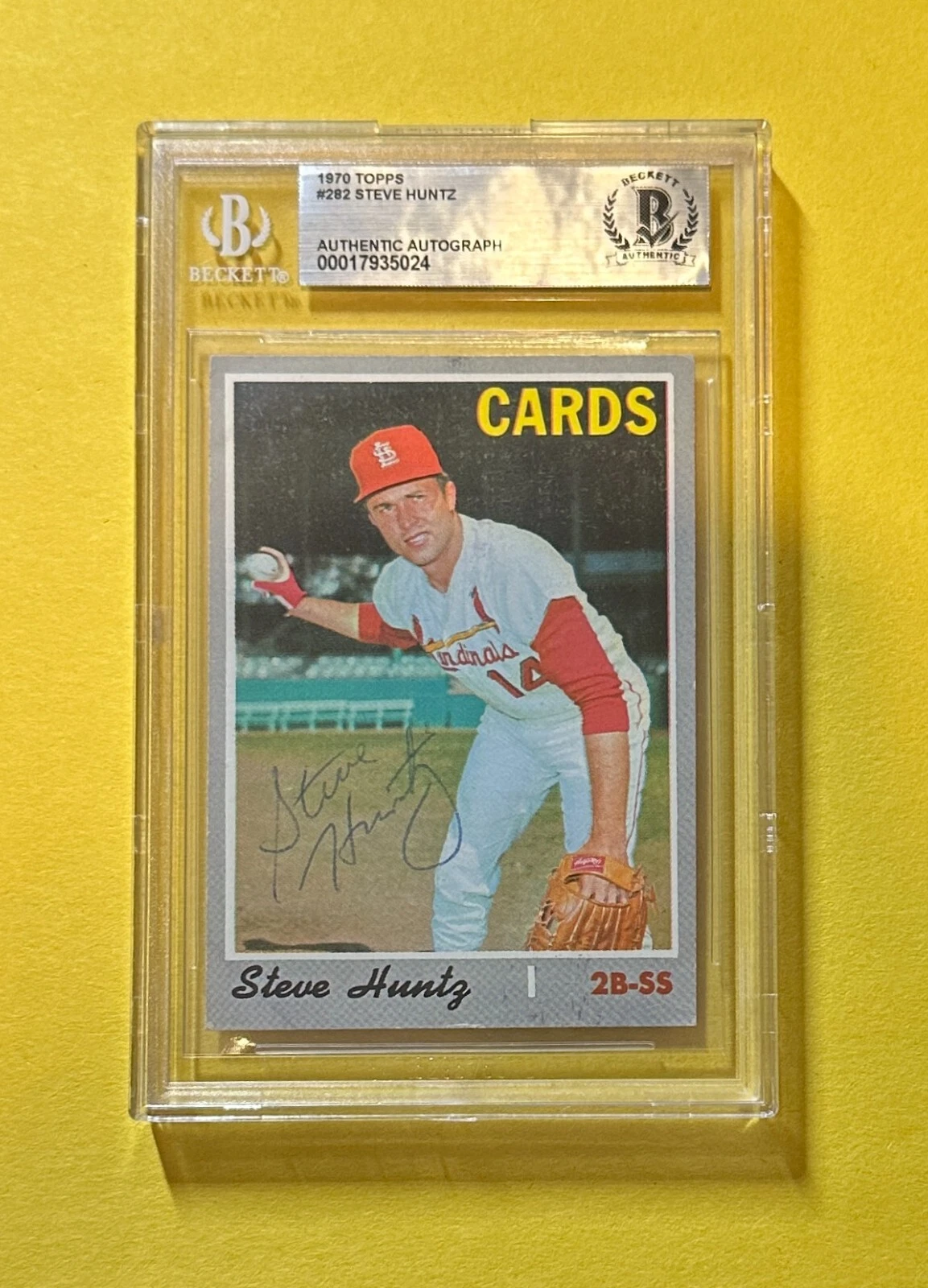 1970 TOPPS STEVE HUNTZ #282 BECKETT AUTHENTIC SIGNED AUTOGRAPHED CARD CARDINALS
