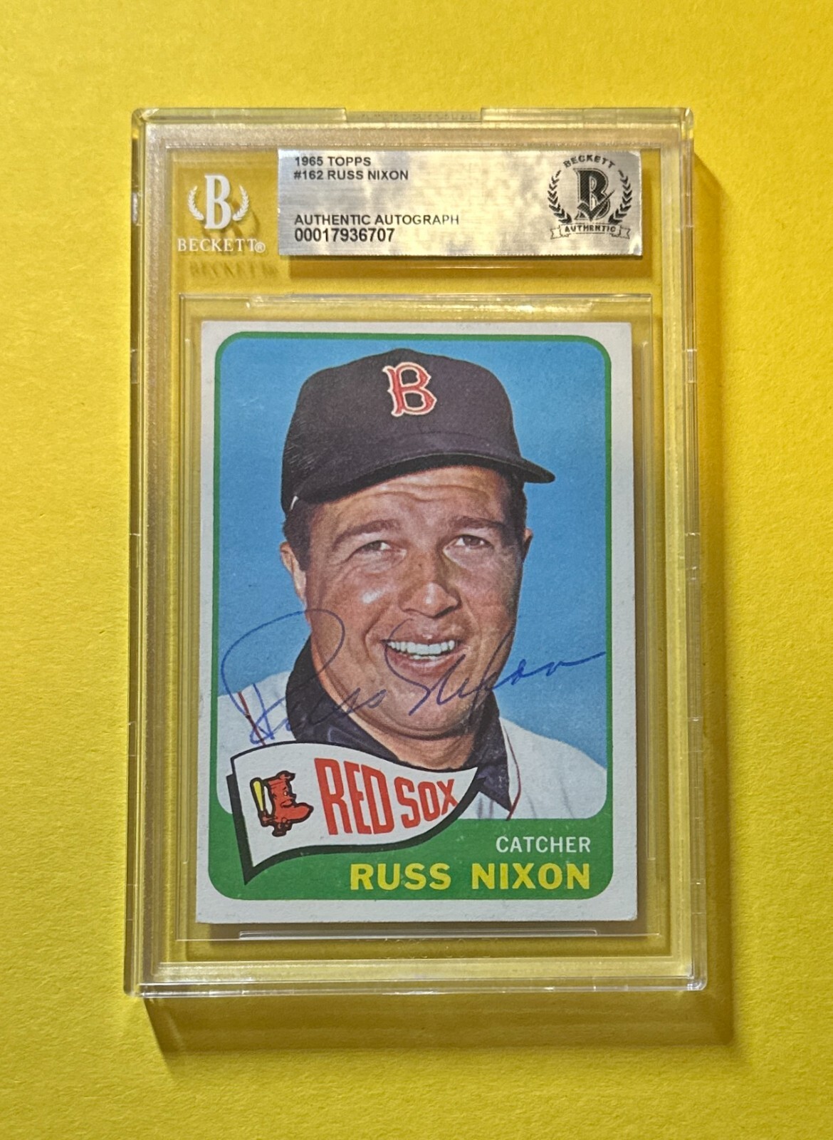 1965 TOPPS RUSS NIXON #162 BECKETT AUTHENTIC SIGNED AUTO CARD RED SOX