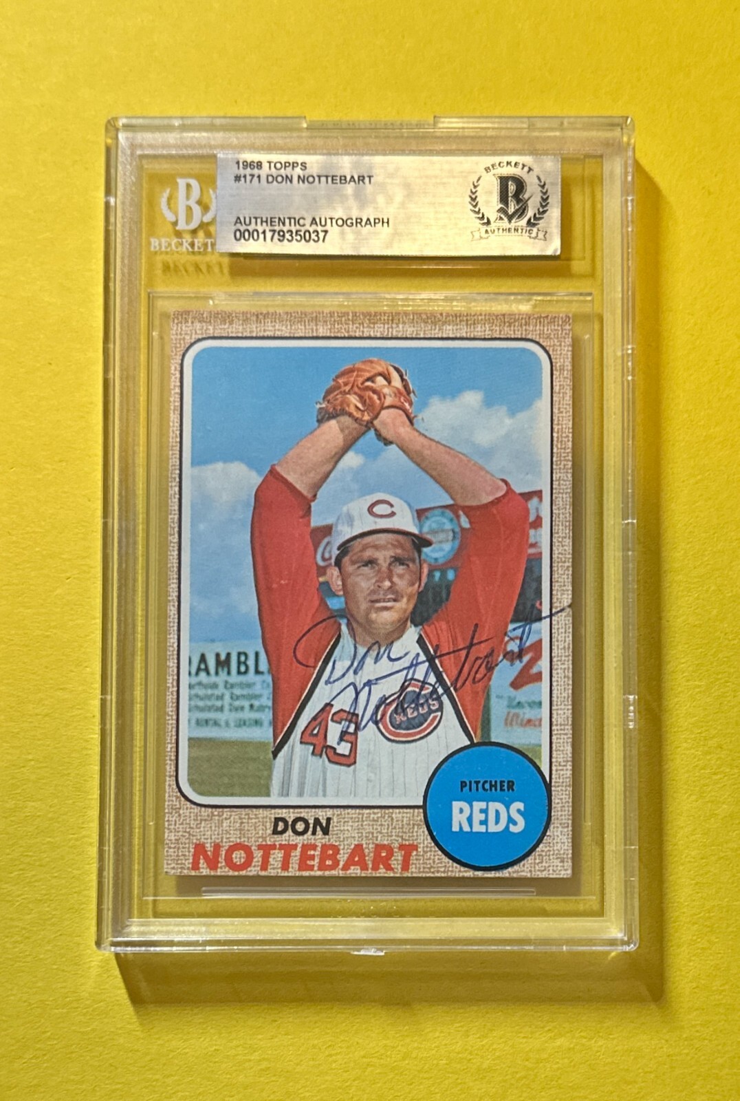1968 TOPPS DON NOTTEBART #171 BECKETT AUTHENTIC SIGNED AUTOGRAPHED CARD REDS