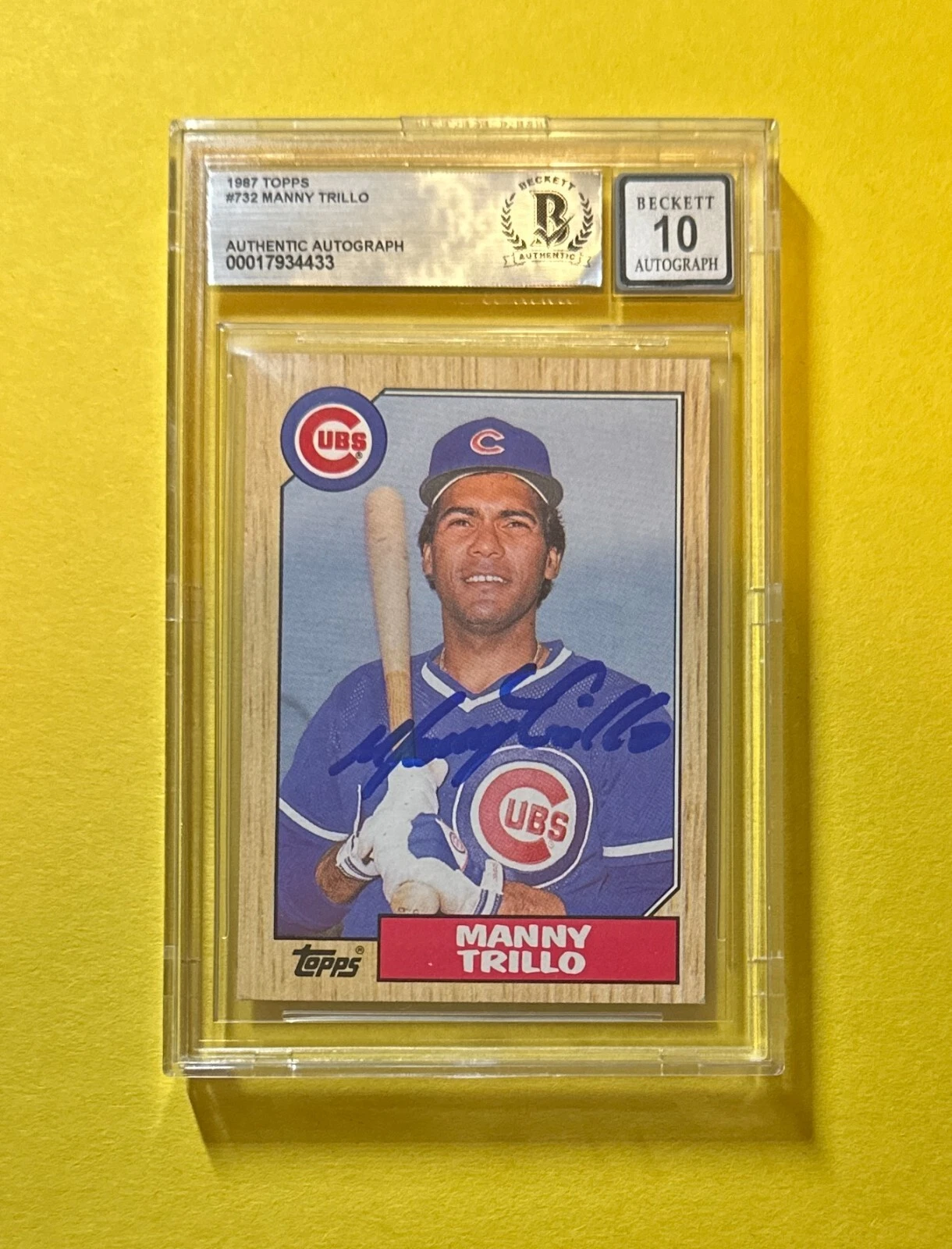 1987 TOPPS MANNY TRILLO #732 SIGNED AUTOGRAPHED CARD BECKETT AUTHENTIC 10 CUBS