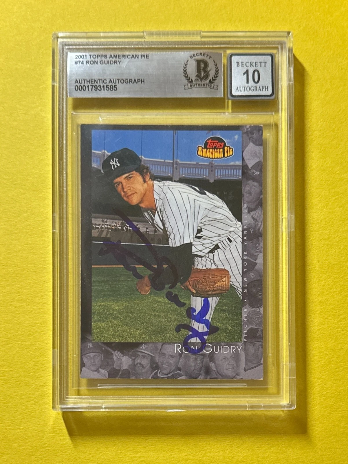 2001 TOPPS AMERICAN PIE RON GUIDRY #74 SIGNED AUTO CARD BECKETT AUTH 10 YANKEES