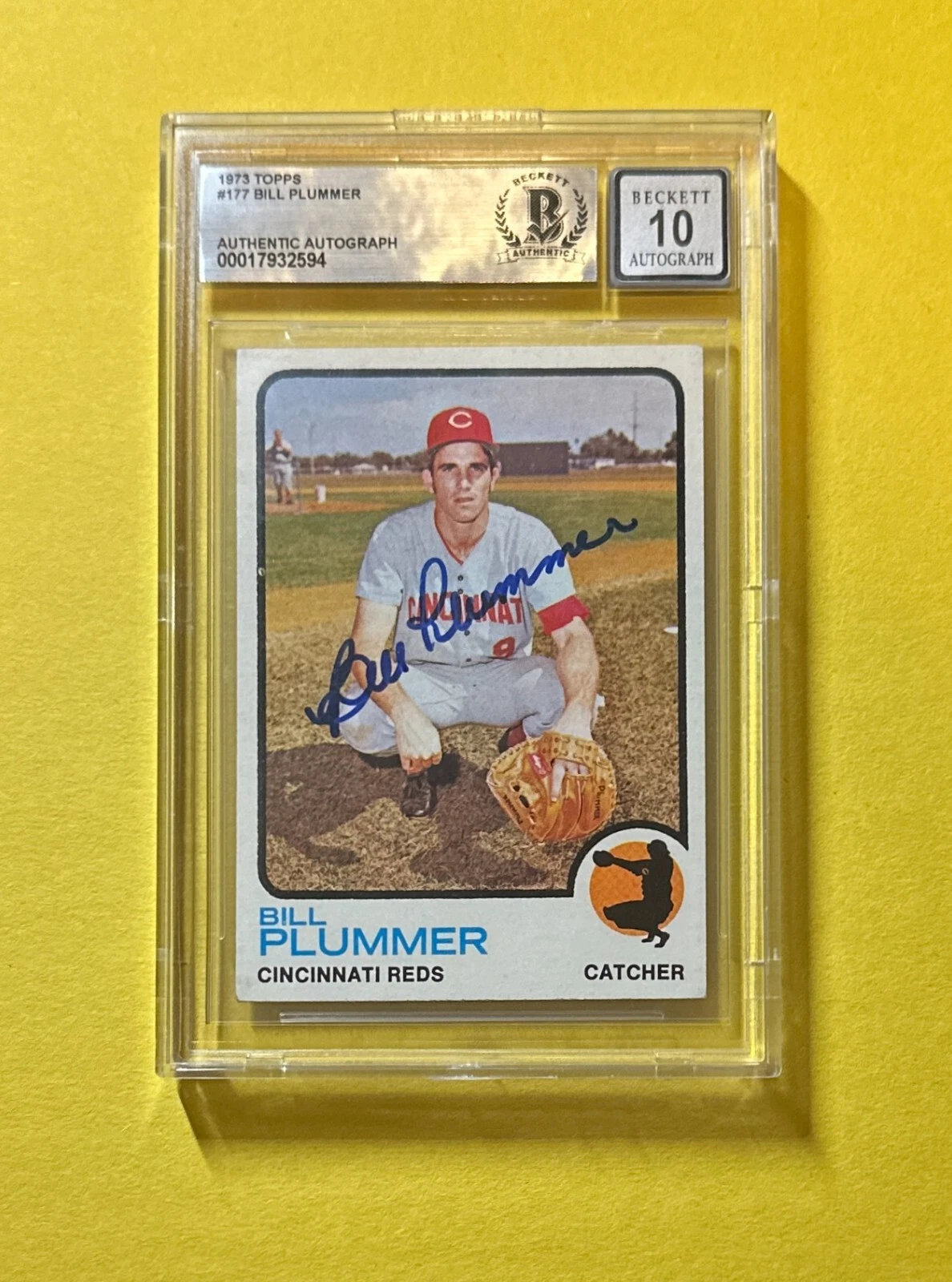 1973 TOPPS BILL PLUMMER #177 SIGNED AUTOGRAPHED CARD BECKETT AUTH 10 REDS