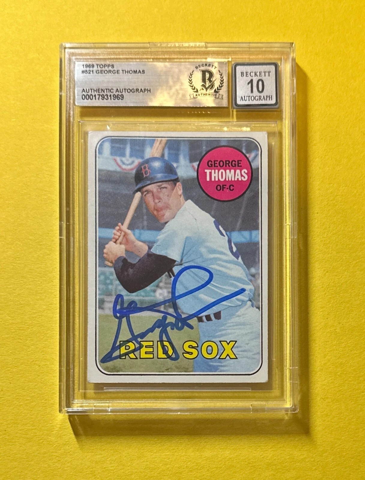 1969 TOPPS GEORGE THOMAS #521 SIGNED AUTOGRAPHED CARD BECKETT AUTH 10 RED SOX