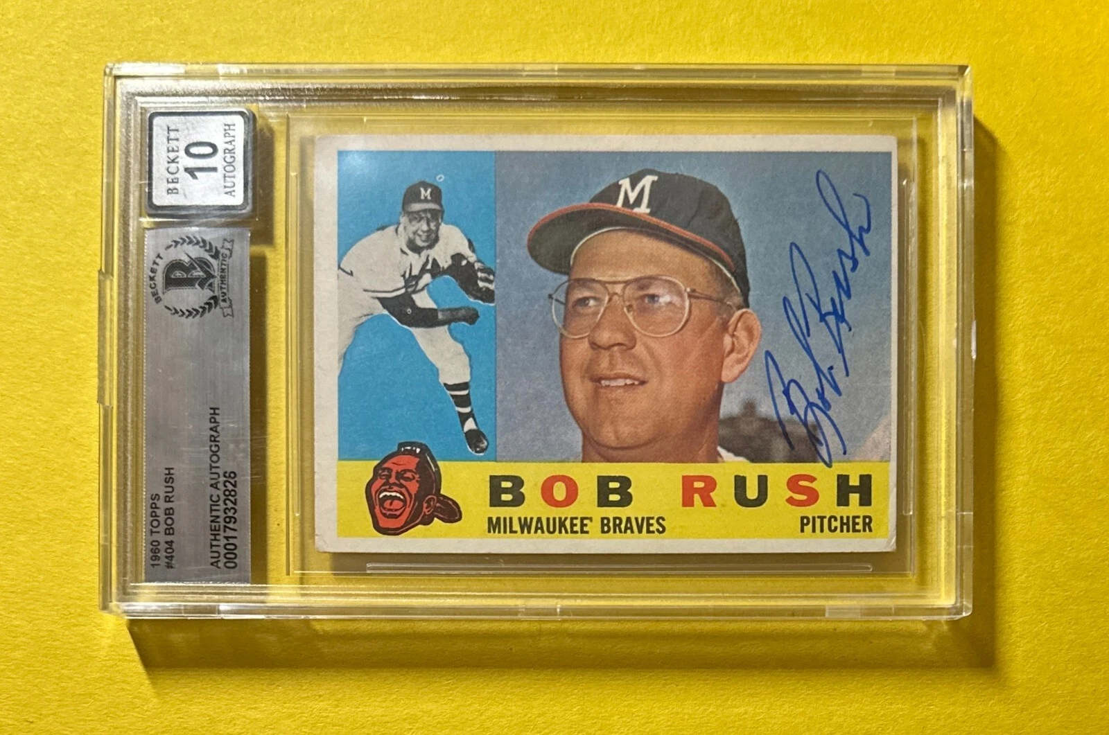 1960 TOPPS BOB RUSH #404 SIGNED AUTOGRAPHED CARD BECKETT AUTH 10 BRAVES COLLECTIBLE MEMORABILIA