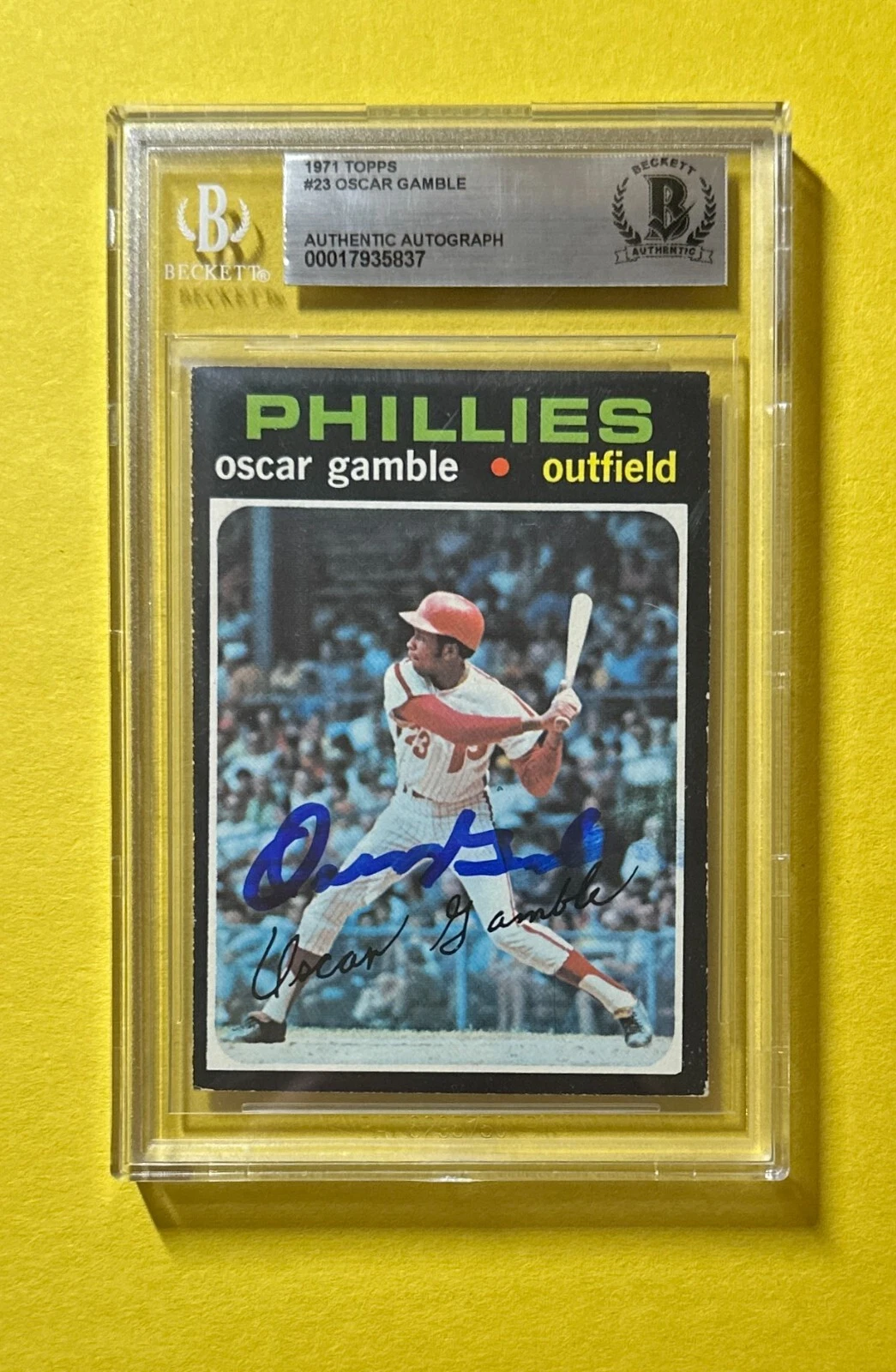 1971 TOPPS OSCAR GAMBLE #23 SIGNED AUTOGRAPHED CARD BECKETT AUTHENTIC PHILLIES