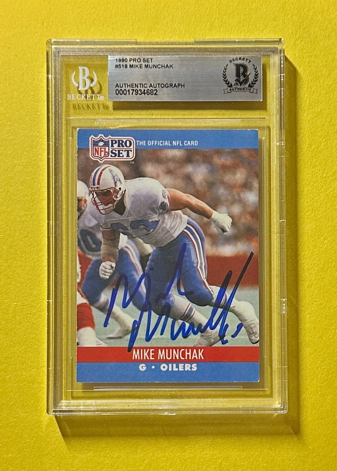 1990 PRO SET MIKE MUNCHAK BECKETT AUTHENTIC SIGNED AUTOGRAPHED CARD #518 OILERS