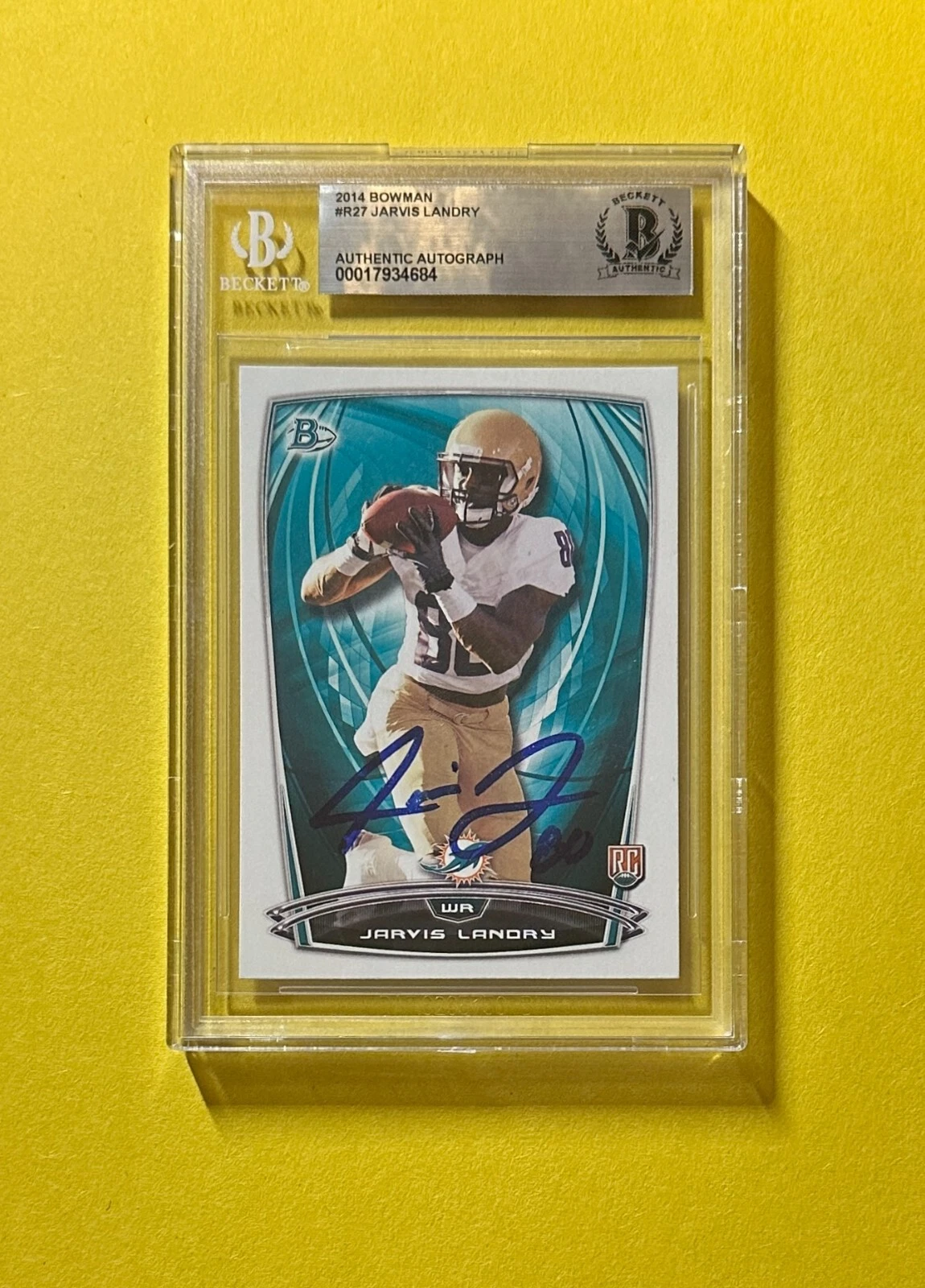 2014 BOWMAN JARVIS LANDRY BECKETT AUTHENTIC SIGNED AUTOGRAPHED CARD #R27