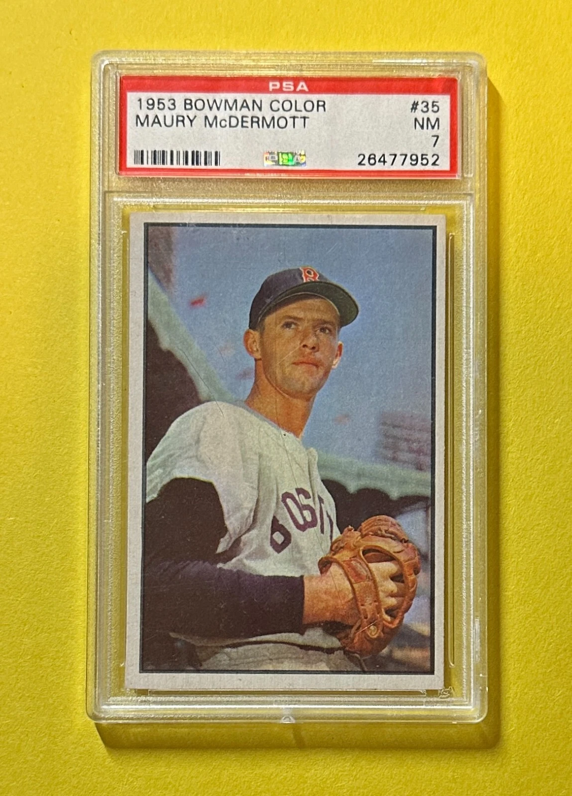 1953 BOWMAN COLOR MAURY MCDERMOTT #35 PSA NM 7 RED SOX