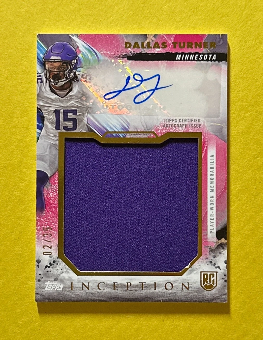 2024 TOPPS INCEPTION DALLA TURNER JUMBO RELIC AUTO /35 #RJRA-DT VIKINGS