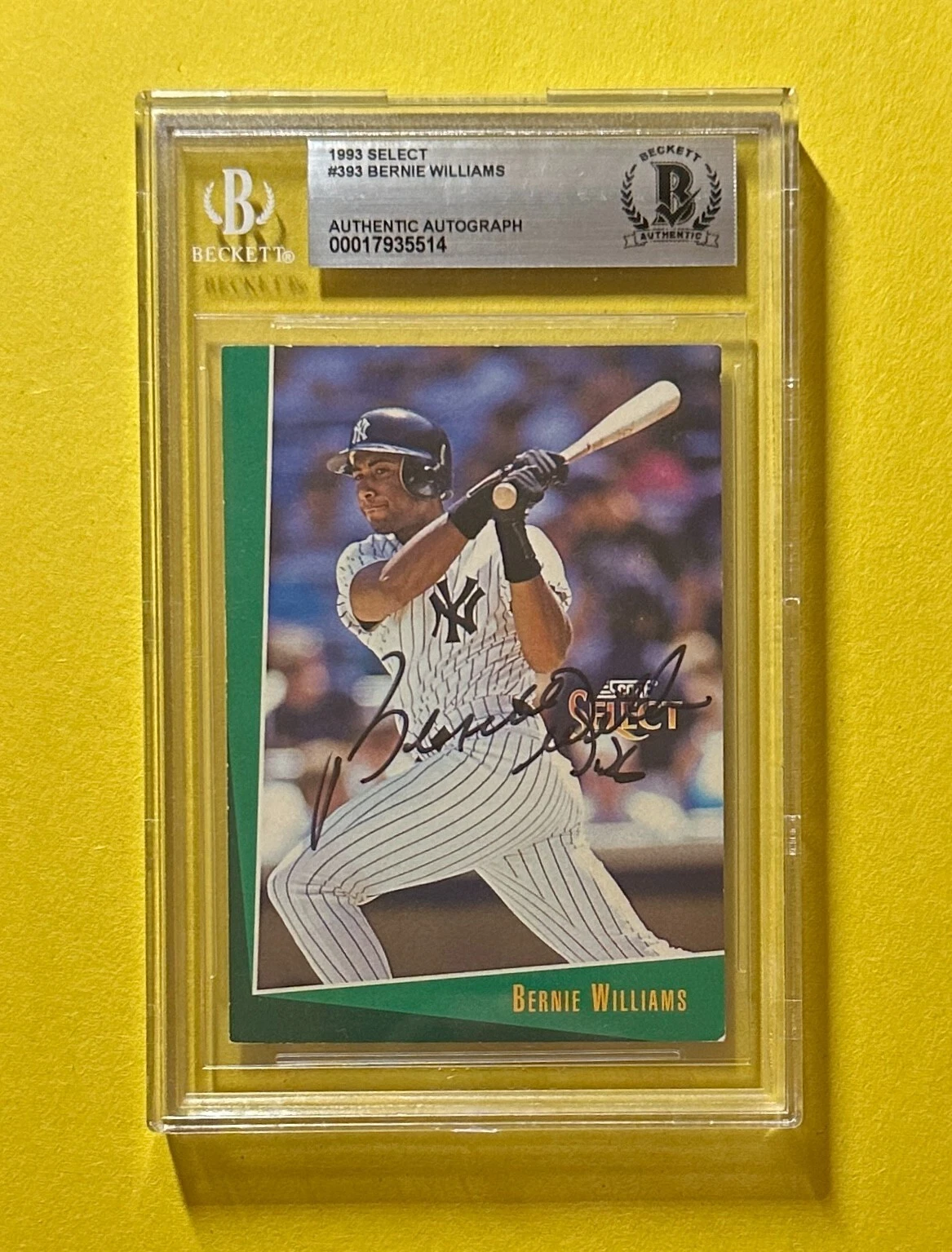 1993 SELECT BERNIE WILLIAMS #393 BECKETT AUTHENTIC SIGNED AUTOGRAPH CARD YANKEES