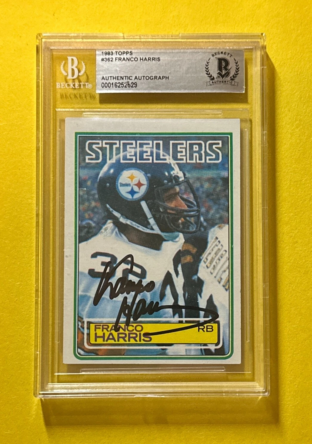 1983 TOPPS FRANCO HARRIS BECKETT AUTHENTIC AUTOGRAPH #362 STEELERS