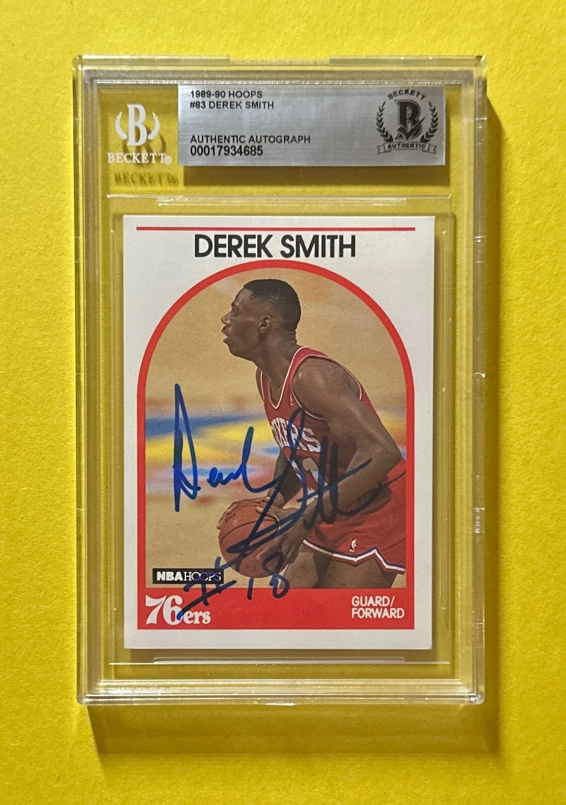 1989-90 NBA HOOPS DEREK SMITH #83 BECKETT AUTHENTIC AUTOGRAPH 76ERS