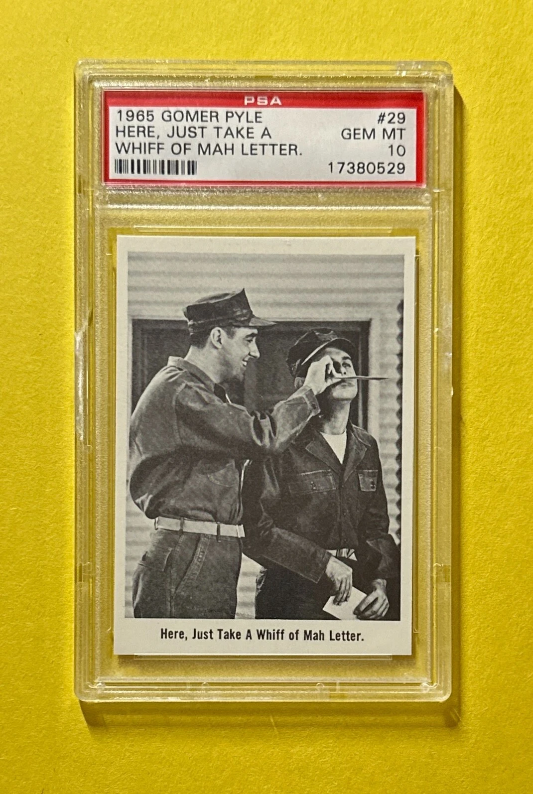 1965 GOMER PYLE TRADING CARD WHIFF OF MAH LETTER #29 PSA GEM MT 10