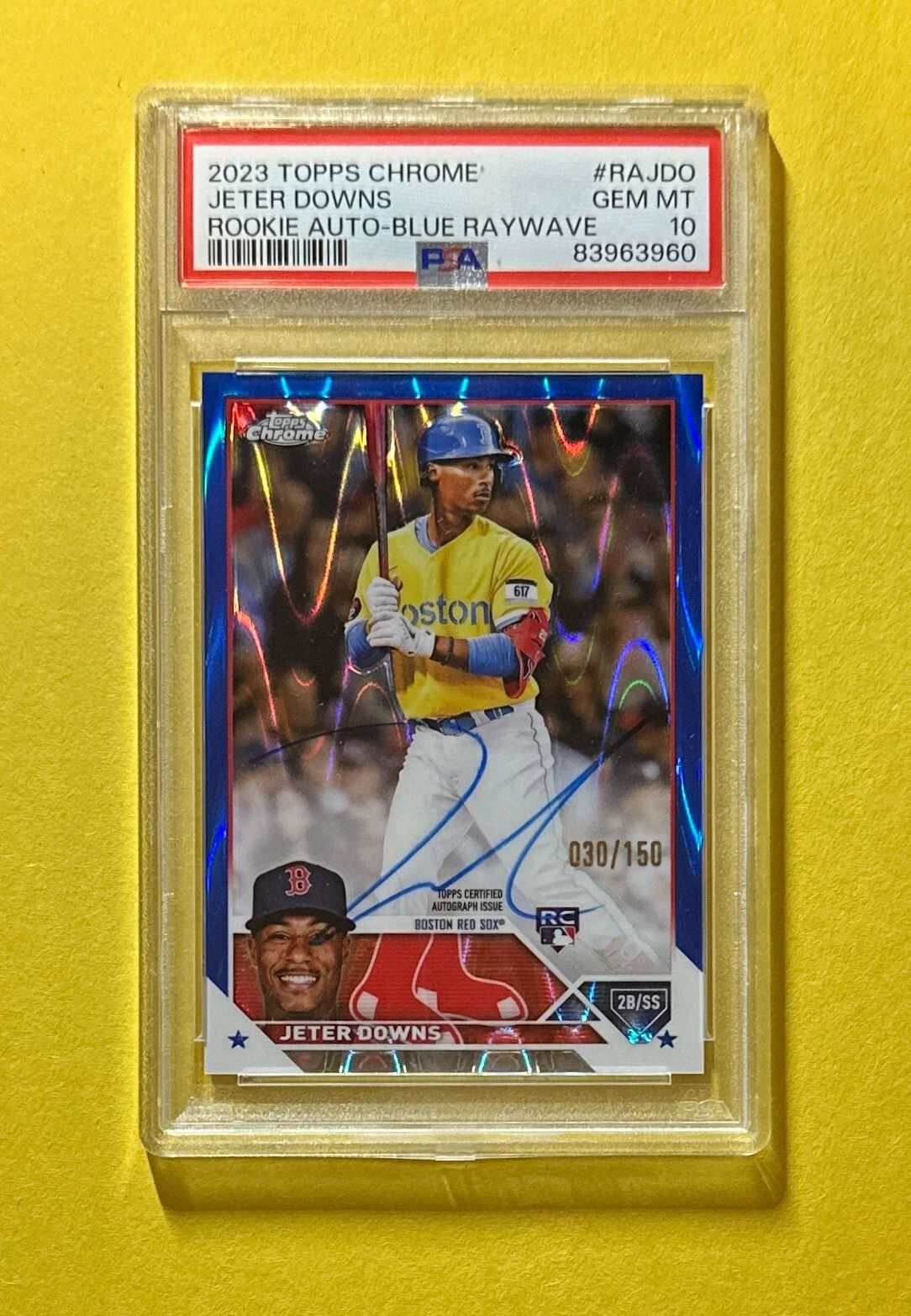 2023 TOPPS CHROME JETER DOWNS BLUE RAY ROOKIE AUTO /150 #RA-JDO PSA GEM MT 10