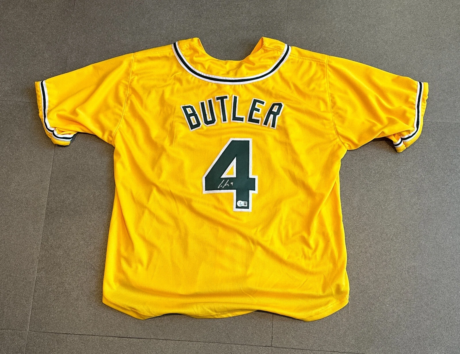 LAWRENCE BUTLER ATHLETICS SIGNED AUTOGRAPHED GOLD CUSTOM JERSEY SZ XL BECKETT