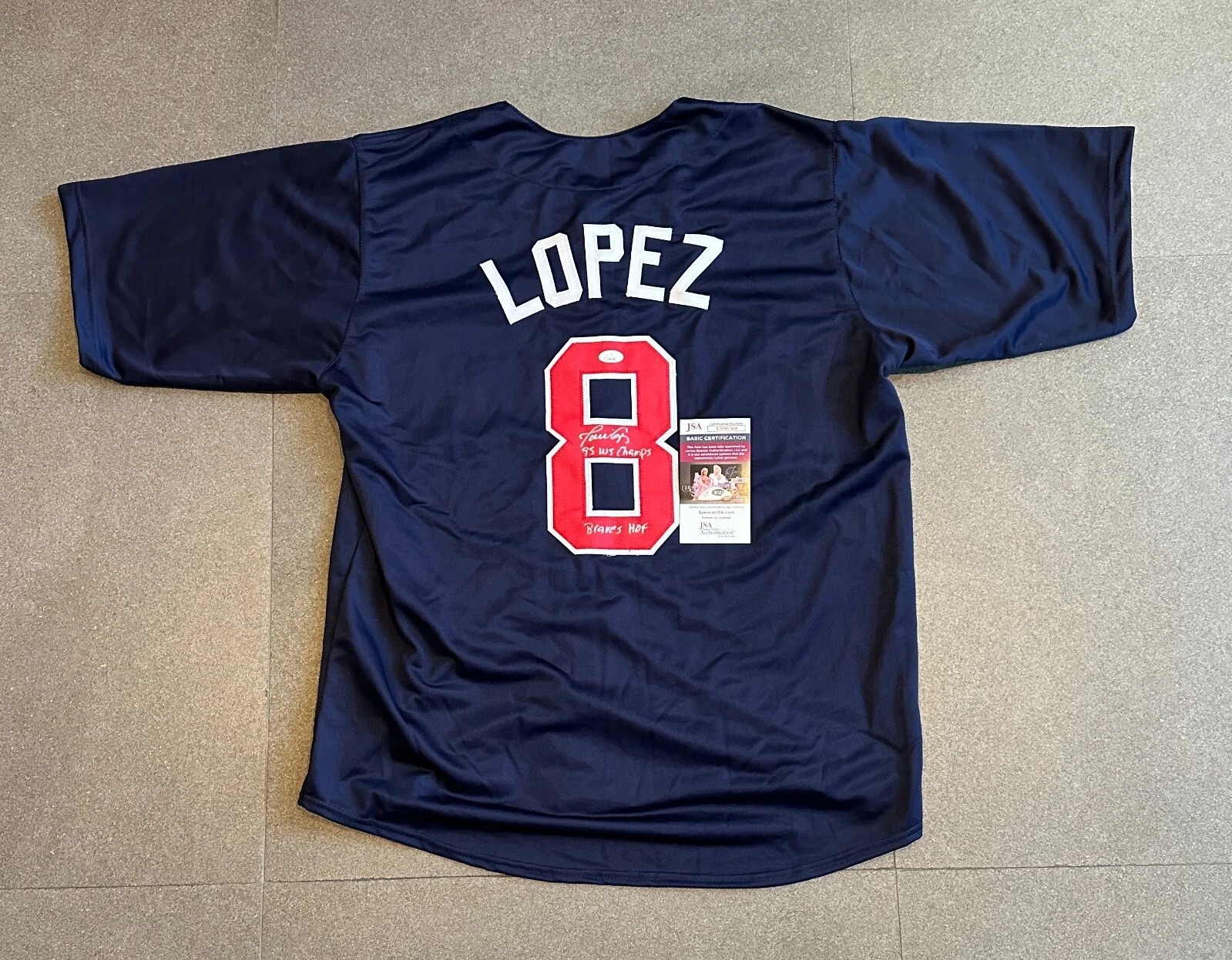 JAVY LOPEZ BRAVES SIGNED AUTOGRAPHED NAVY 