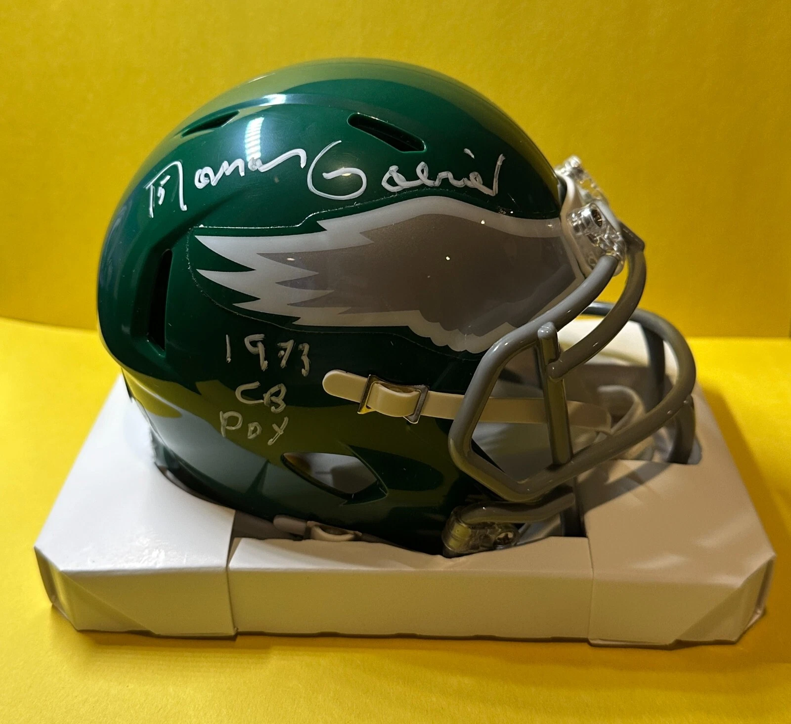ROMAN GABRIEL PHILADELPHIA EAGLES SIGNED AUTOGRAPHED MINI HELMET 73 CB POY BAS