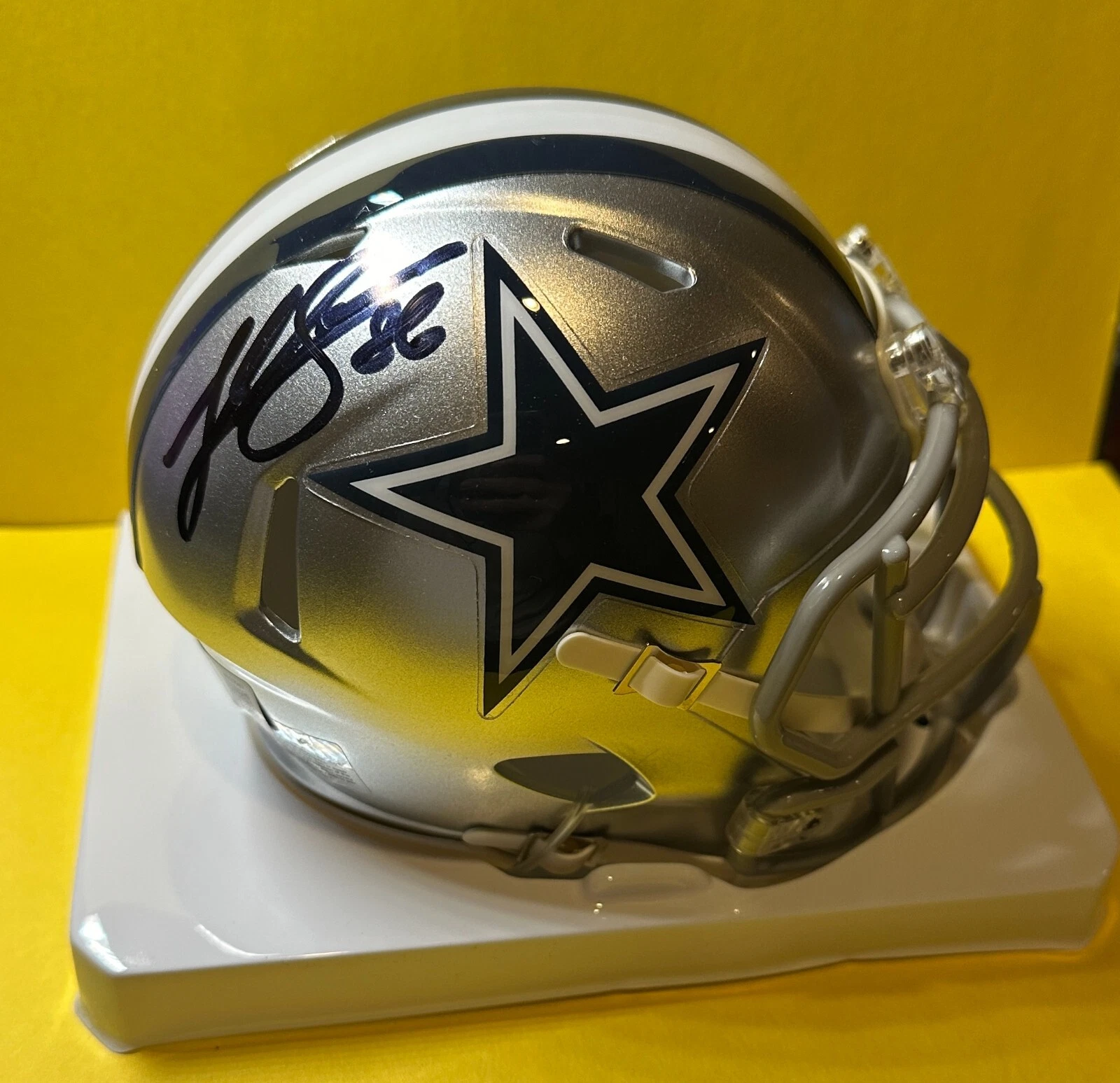 LUKE SCHOONMAKER COWBOYS SIGNED AUTOGRAPHED SILVER MINI HELMET BECKETT