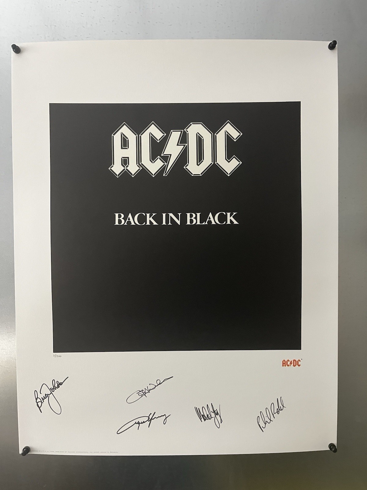 AC/DC BACK IN BLACK FULL BAND SIGNED AUTOGRAPHED LITHOGRAPH 3/500 COLLECTIBLE MEMORABILIA
