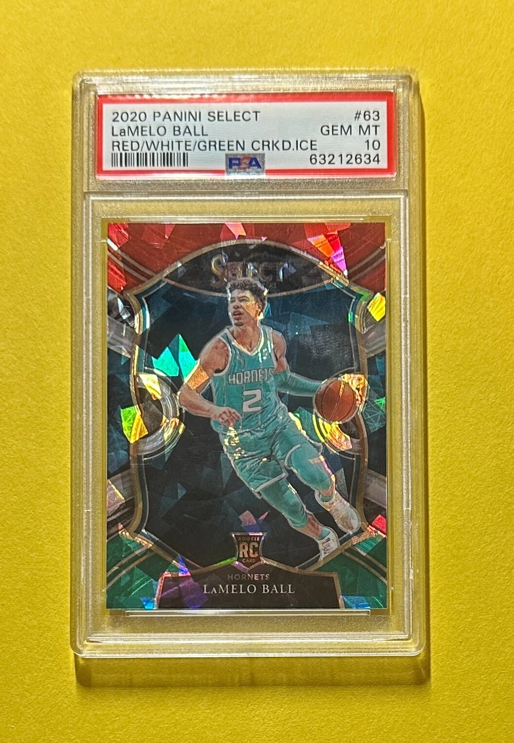 2020 PANINI SELECT LAMELO BALL RED WHITE GREEN CRACKED ICE #63 PSA GEM MT 10 RC