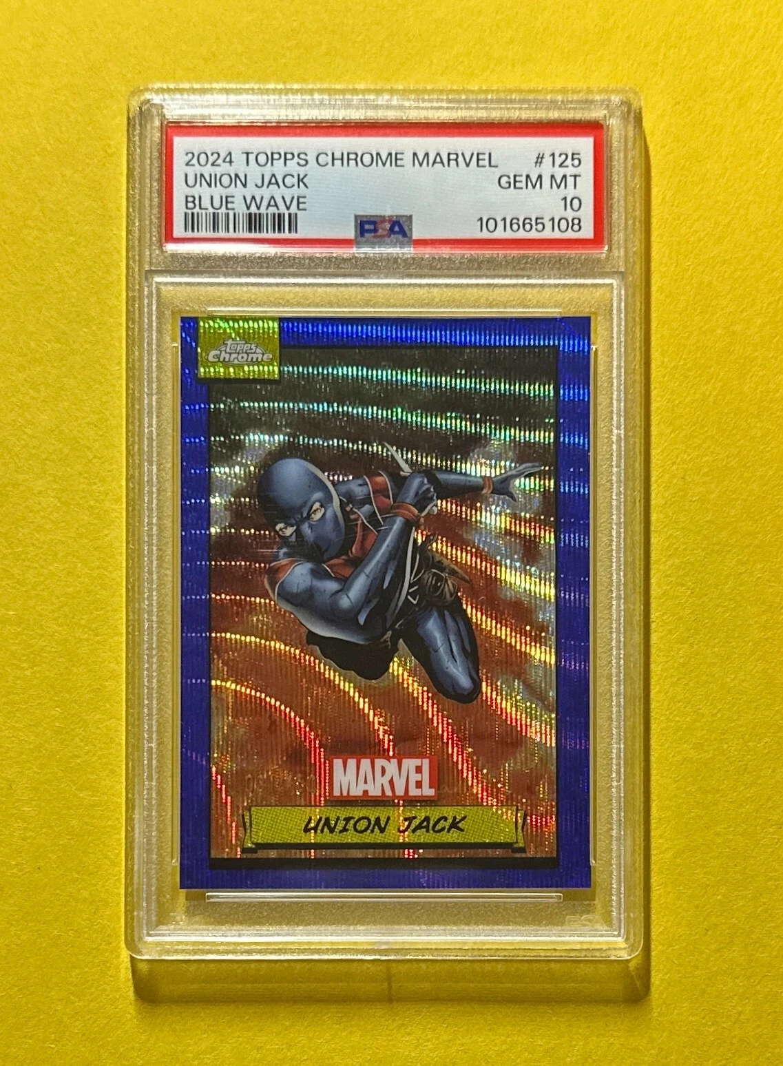2024 TOPPS CHROME MARVEL UNION JACK BLUE WAVE /150 #125 PSA GEM MT 10