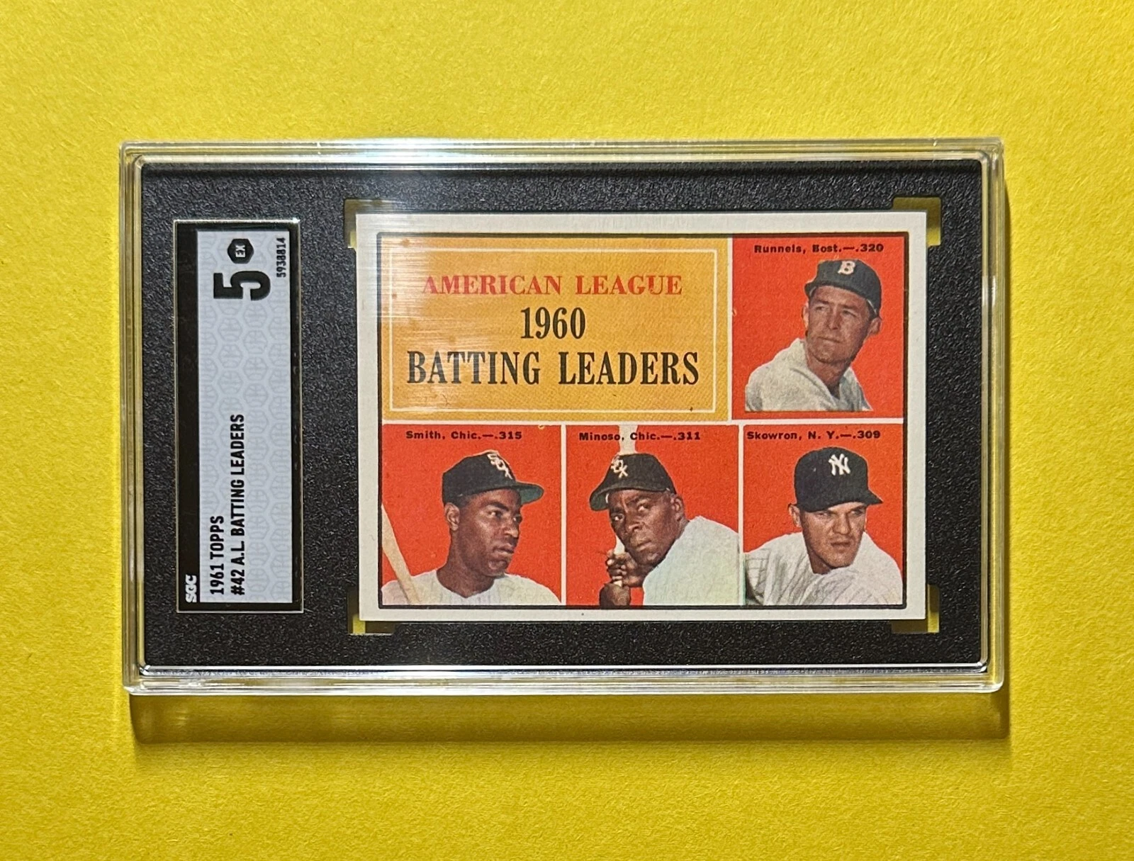1961 TOPPS A.L. BATTING LEADERS #42 SGC EX 5 RUNNELS SMITH MINOSO SKOWRON