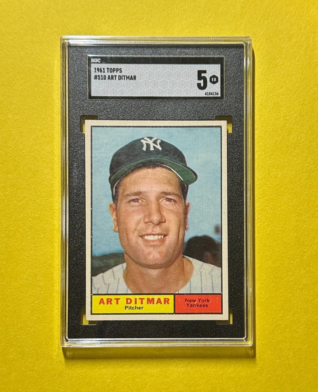 1961 TOPPS ART DITMAR #510 SGC EX 5 YANKEES COLLECTIBLE MEMORABILIA