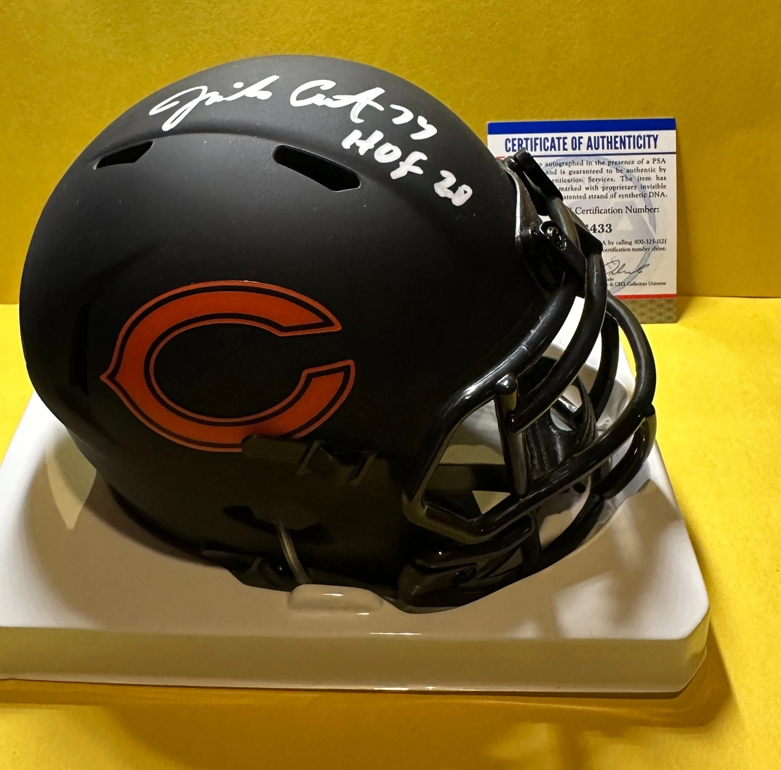 JIM COVERT CHICAGO BEARS SIGNED AUTOGRAPHED NAVY ECLIPSE MINI HELMET PSA 