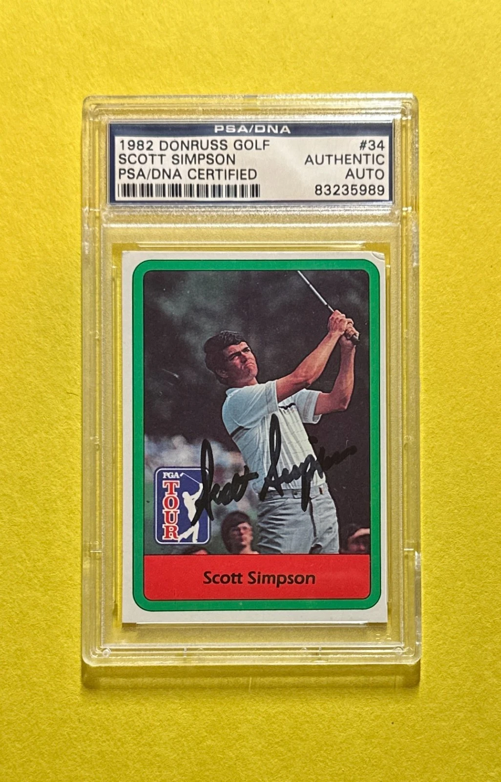 1982 DONRUSS GOLF SCOTT SIMPSON PSA/DNA AUTHENTIC SIGNED AUTO CARD #34