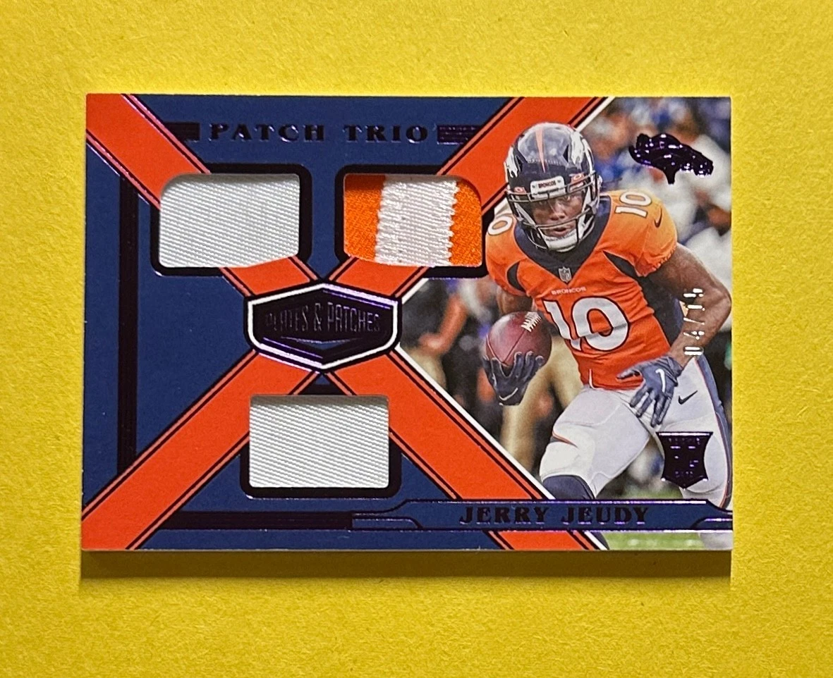 2020 PANINI PLATES AND PATCHES JERRY JEUDY TRIPLE PATCH /15 #PT-6 BRONCOS RC