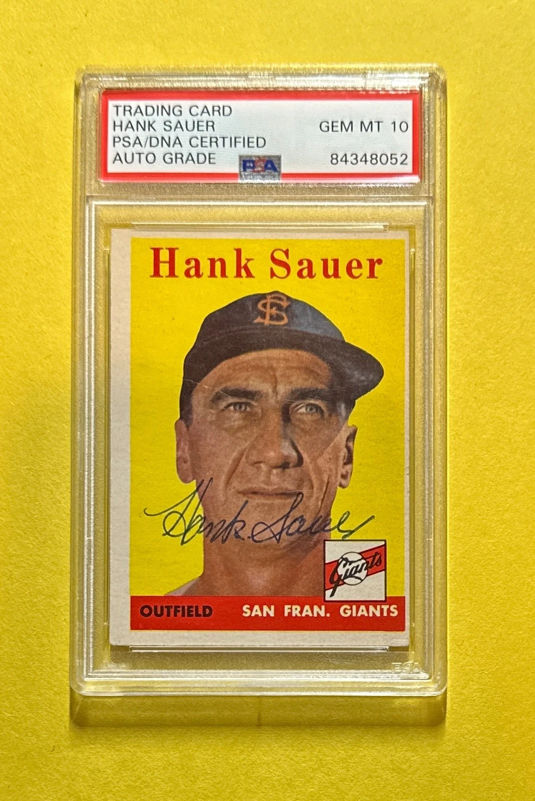 1958 TOPPS HANK SAUER PSA/DNA AUTHENTIC AUTOGRAPHED CARD #378 COLLECTIBLE MEMORABILIA