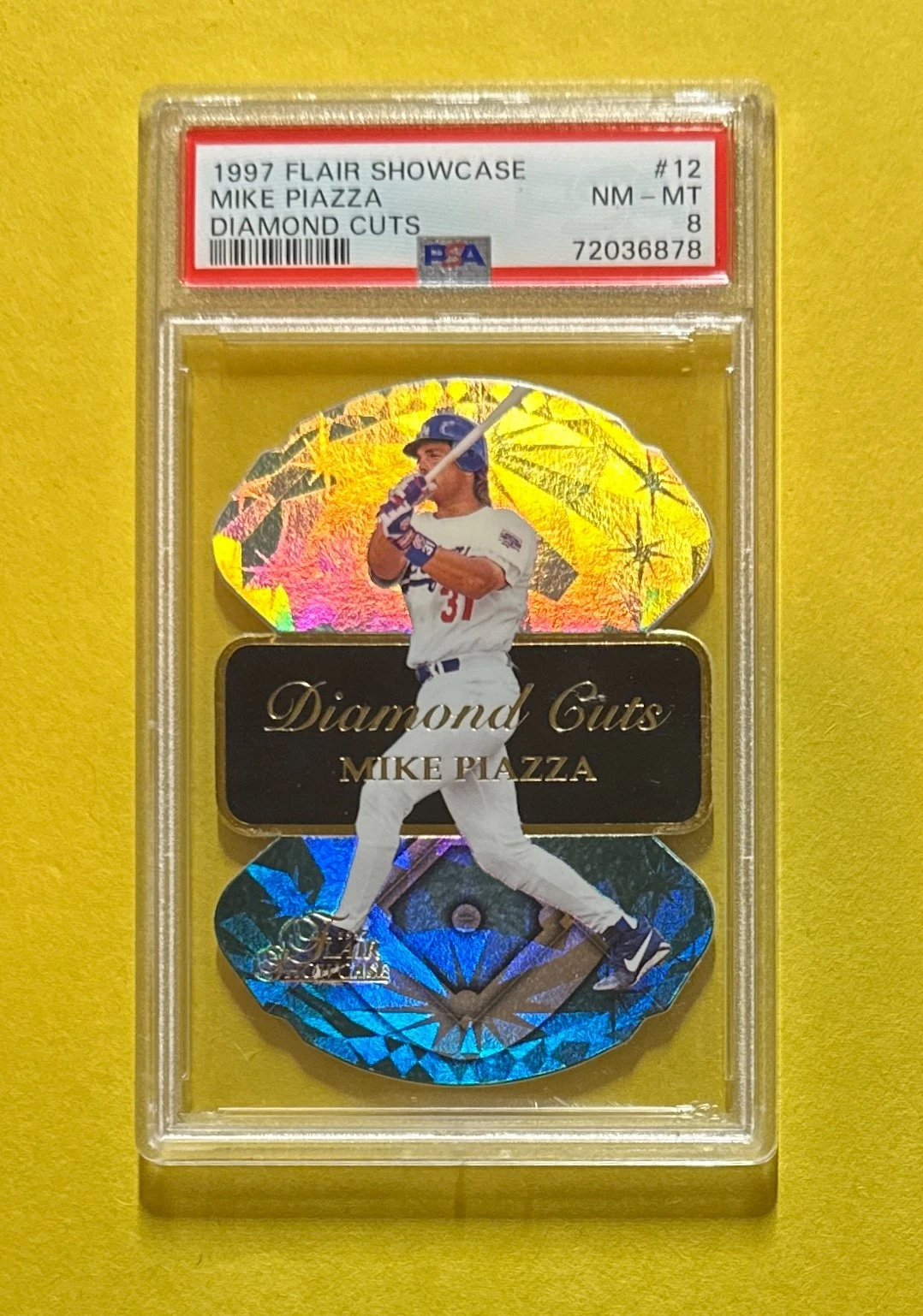 1997 FLAIR SHOWCASE MIKE PIAZZA DIAMOND CUTS #12 PSA NM-MT 8 DODGERS