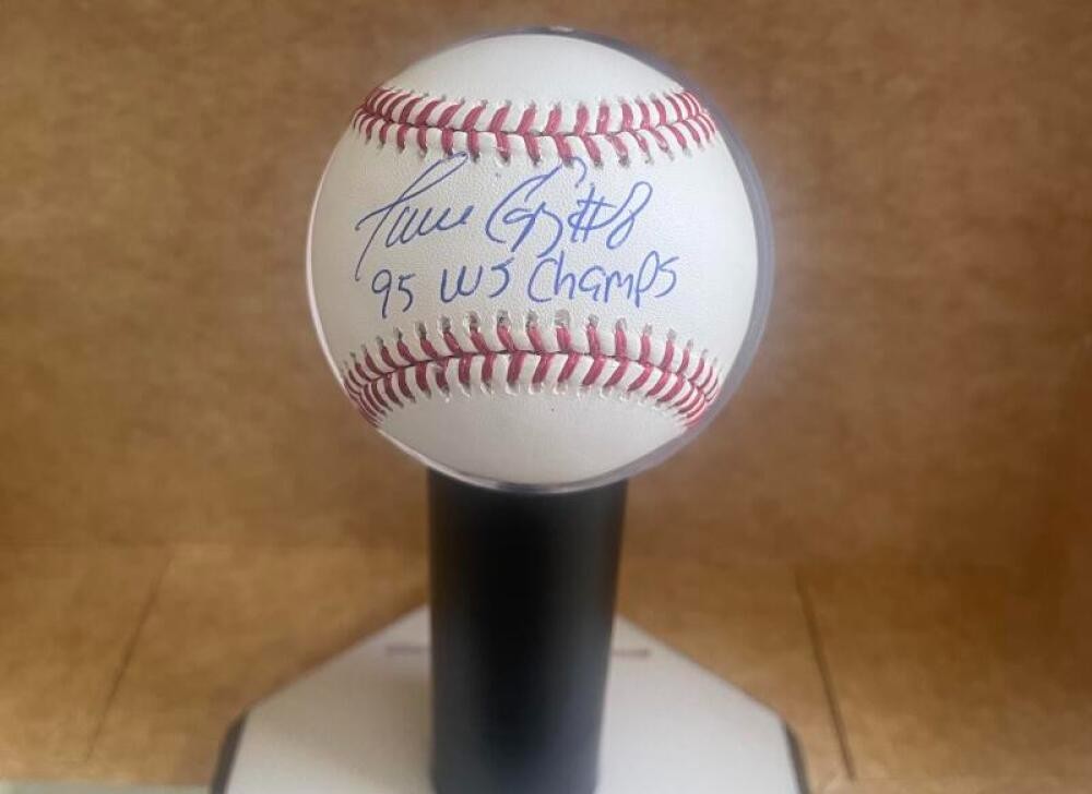 JAVY LOPEZ #8 95 WS CHAMPS SIGNED AUTOGRAPHED M.L. BASEBALL JSA AUTH