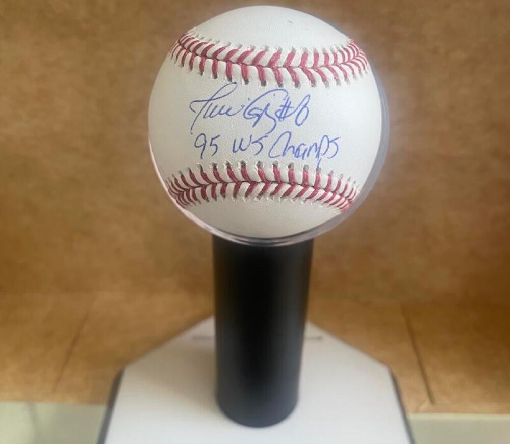 JAVY LOPEZ #8 95 WS CHAMPS SIGNED AUTOGRAPHED M.L. BASEBALL JSA AUTH