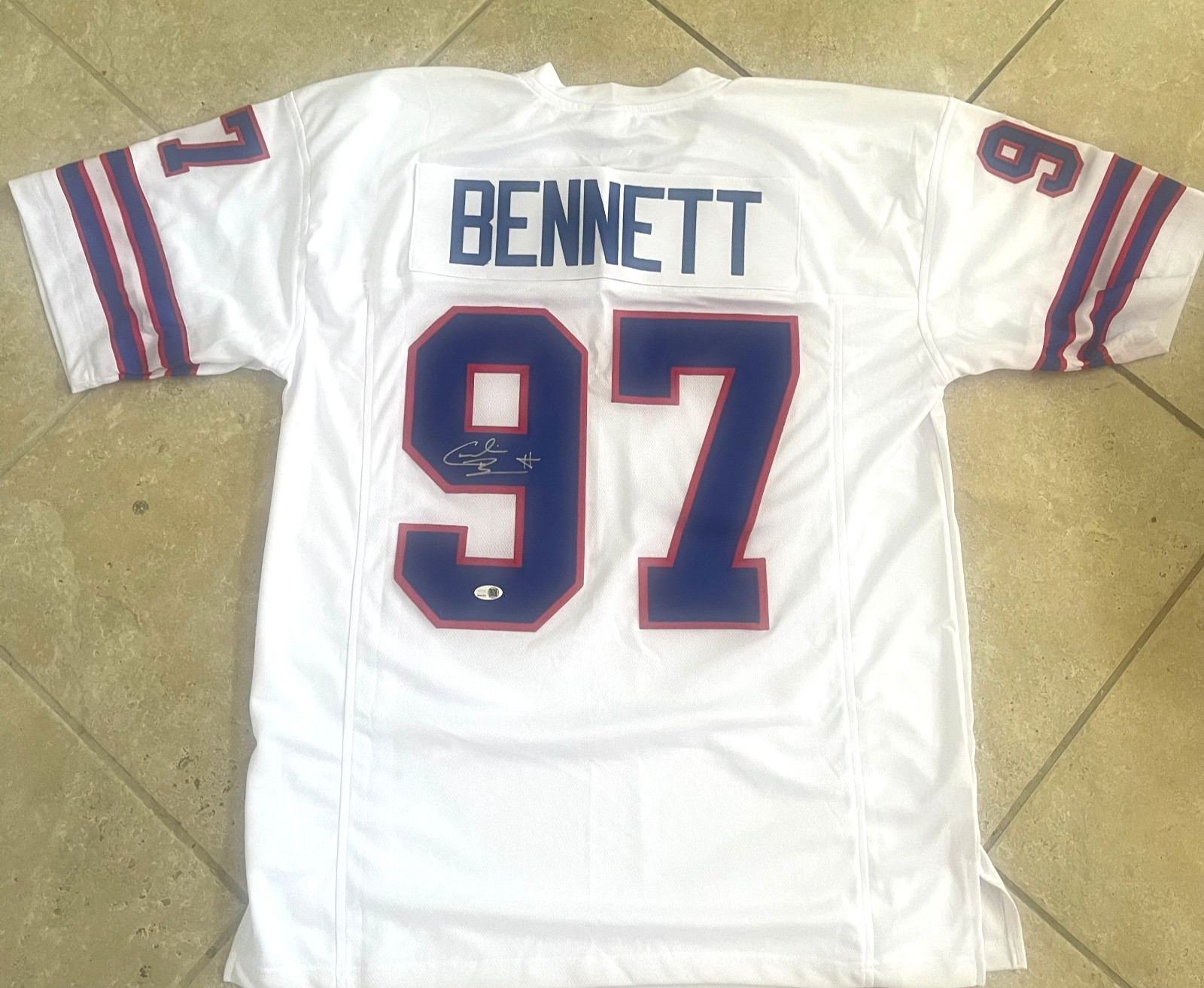 CORNELIUS BENNETT SIGNED BILLS WHITE THROWBACK CUSTOM JERSEY JSA