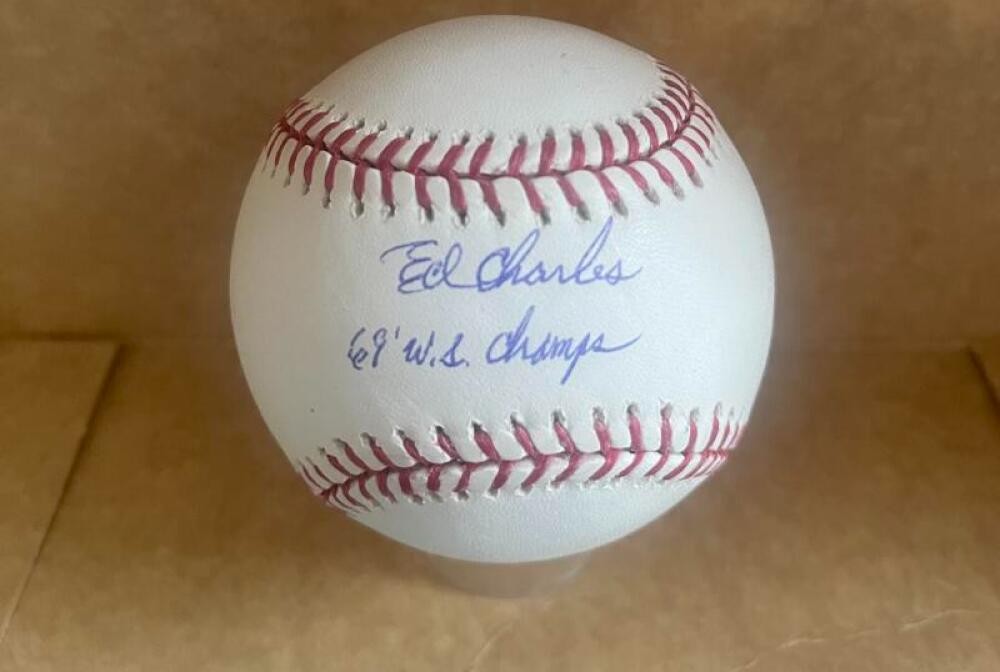 ED CHARLES METS 69 WS CHAMPS  SIGNED AUTOGRAPHED M.L. BASEBALL BECKETT AUTH