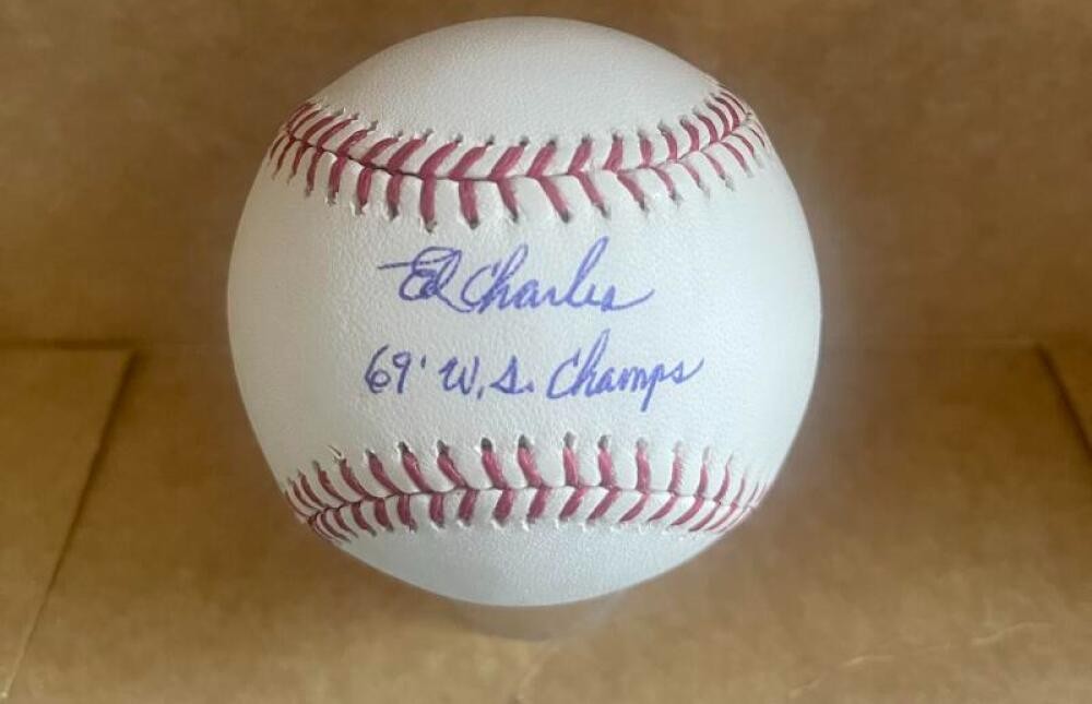 ED CHARLES METS 69 WS CHAMPS  SIGNED AUTOGRAPHED M.L. BASEBALL BECKETT AUTH