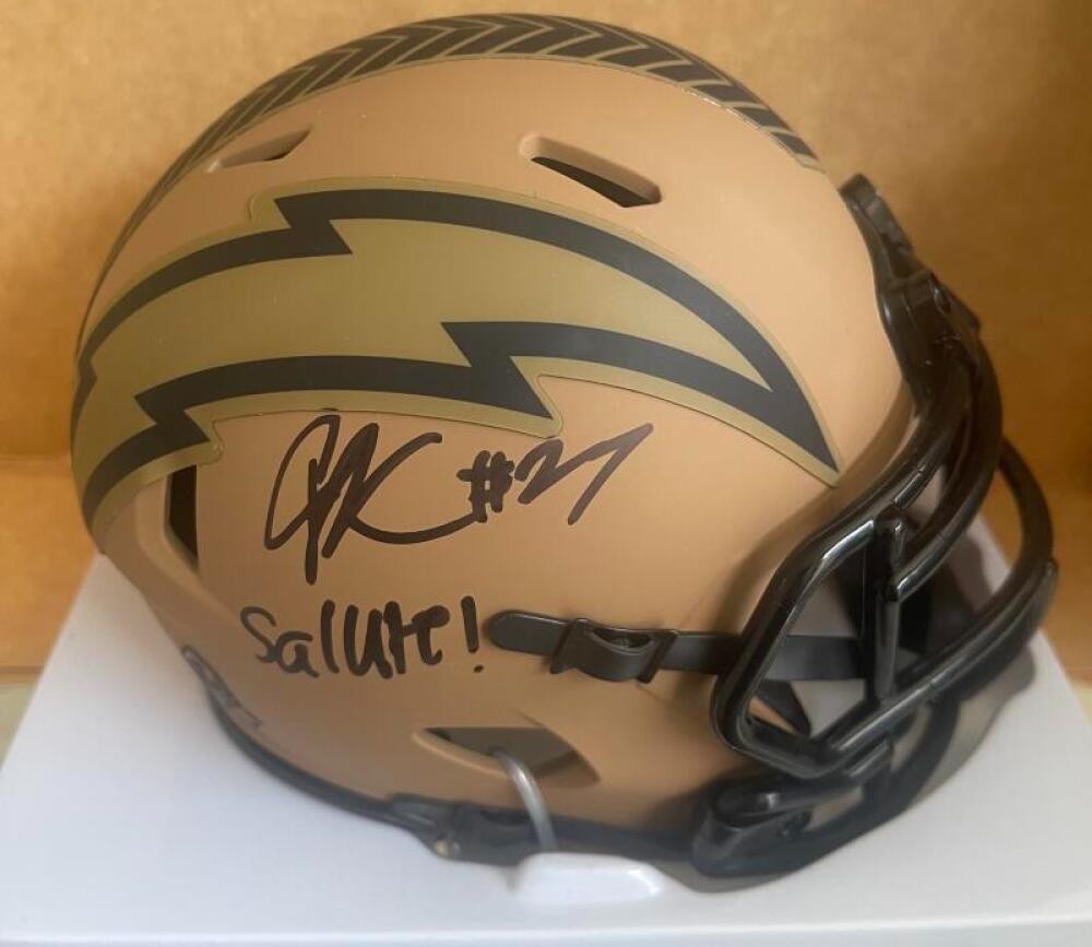 J.K. DOBBINS RAVENS SALUTE TO SERVICE SIGNED MINI HELMET BAS