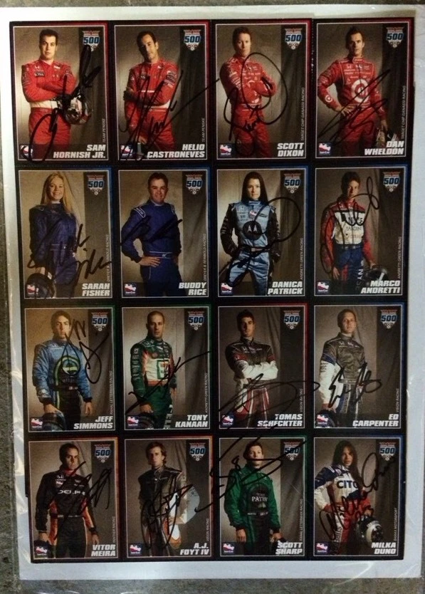 Indy 500 signed Card Sheet 2007 Indianapolis Autograph Danica,  Dan Wheldon Etc