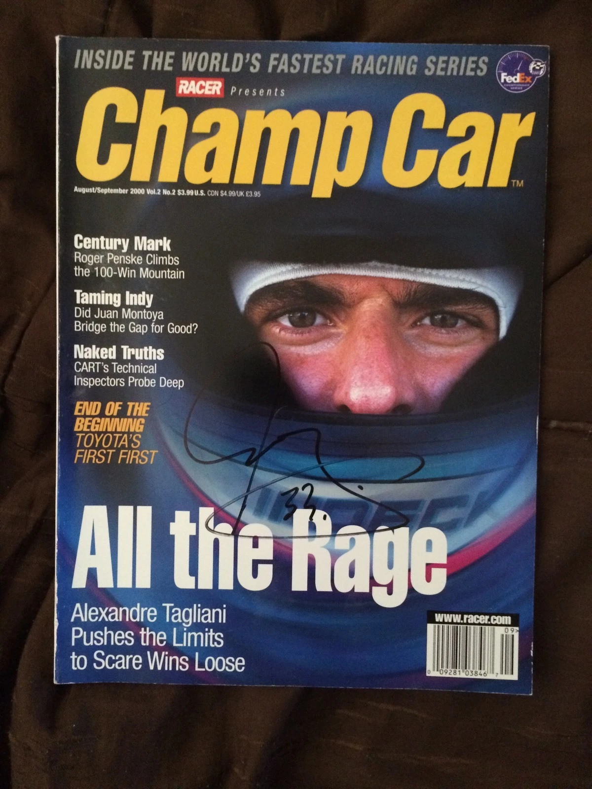 Magazine Indy 500 Signed By Alex Tagliani Autographed Indianapolis Champ Car