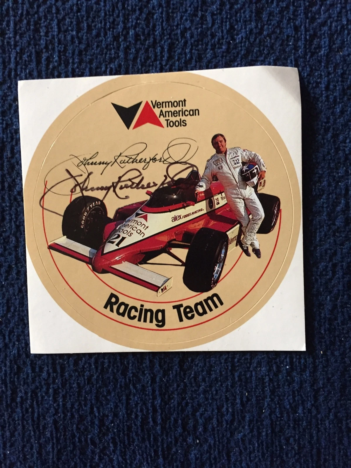 Johnny Rutherford Signed Indy 500 Unused Sticker Autographed Indianapolis