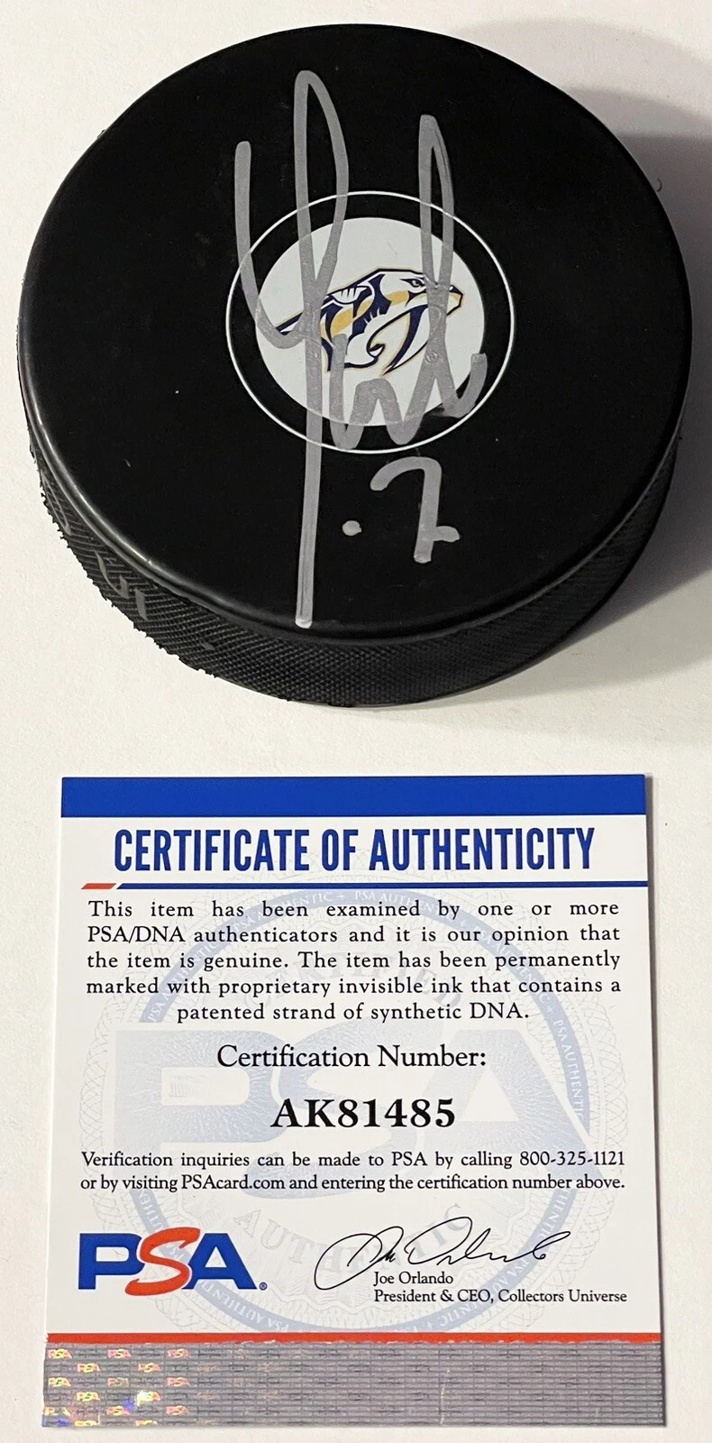 Yannick Weber Signed Autographed Nashville Predators Puck Stanley Cup PSA/DNA