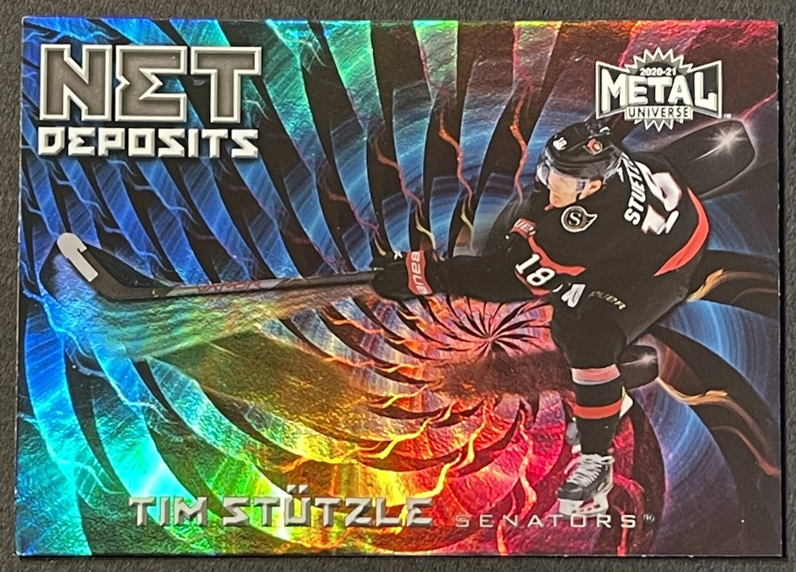 Tim Stutzle 2020-21 Skybox Metal Universe Net Deposits Rookie SP #ND-8 Senators
