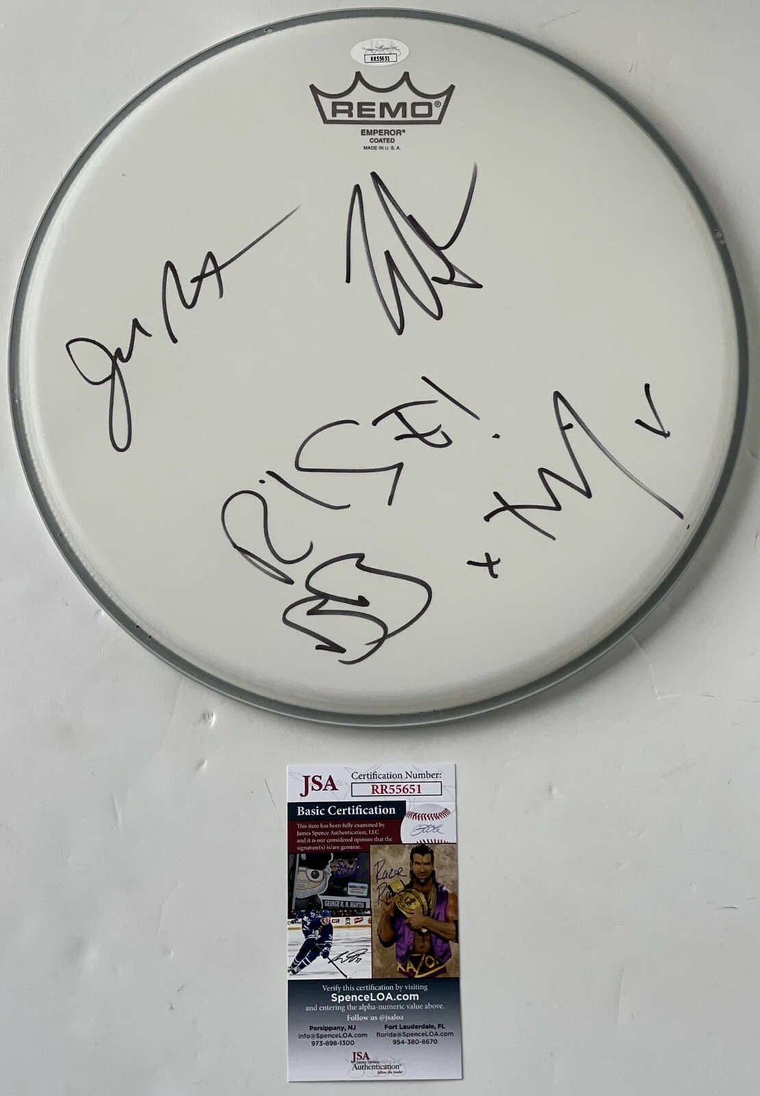 RISE AGAINST SIGNED DRUMHEAD AUTOGRAPHED 4X BAND JSA COA TIM BRANDON JOE ZACH
