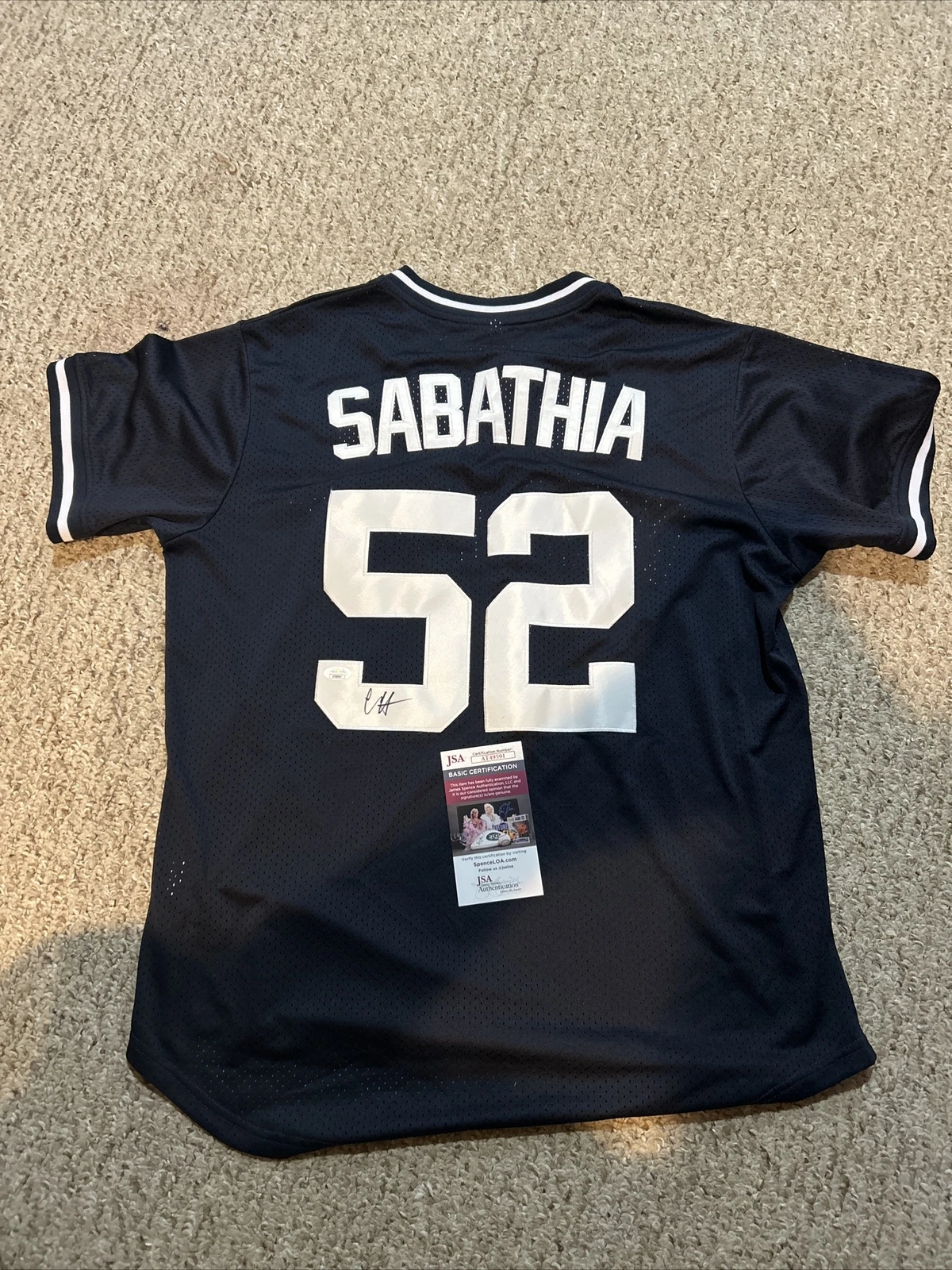 NEW YORK YANNEES- CC SABATHIA SIGNED AUTOGRAPH JERSEY JSA COA THROWBACK