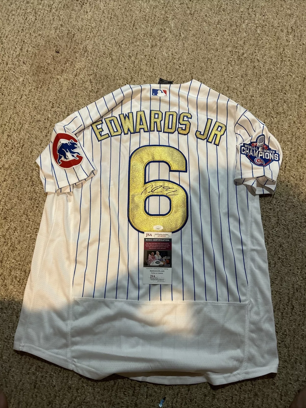 CHICAGO CUBS- CARL EDWARDS JR SIGNED AUTOGRAPH JERSEY JSA COA WORLD SERIES 2016