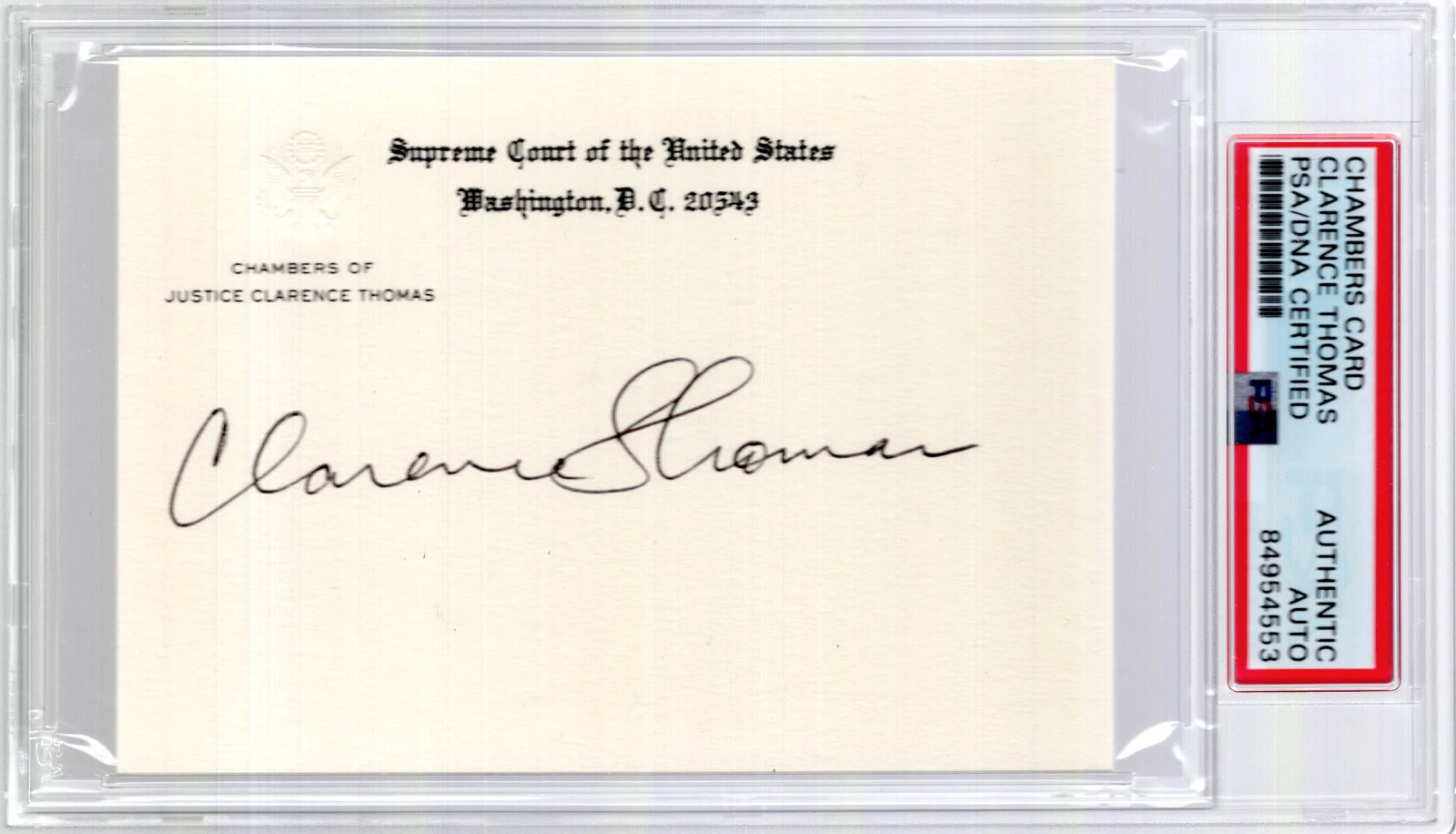 CLARENCE THOMAS HAND SIGNED SUPREME COURT CHAMBERS CARD     RARE     PSA SLABBED