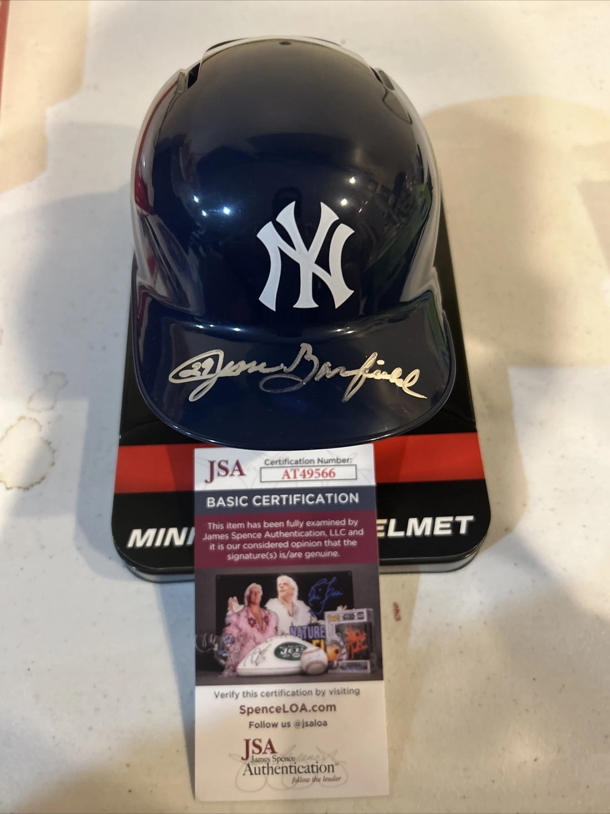 NEW YORK YANKEES- JESSE BARFIELD SIGNED AUTOGRAPH MINI HELMET JSA COA