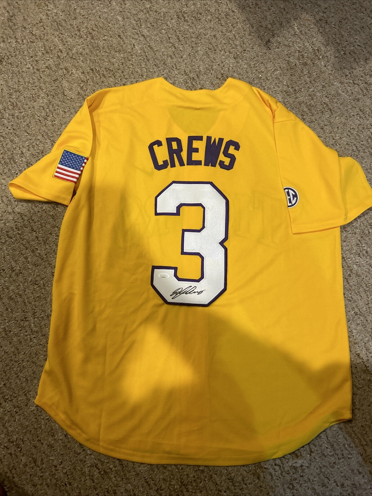LSU TIGERS- DYLAN CREWS SIGNED AUTOGRAPH JERSEY JSA COA NATIONALS TOP PROSPECT